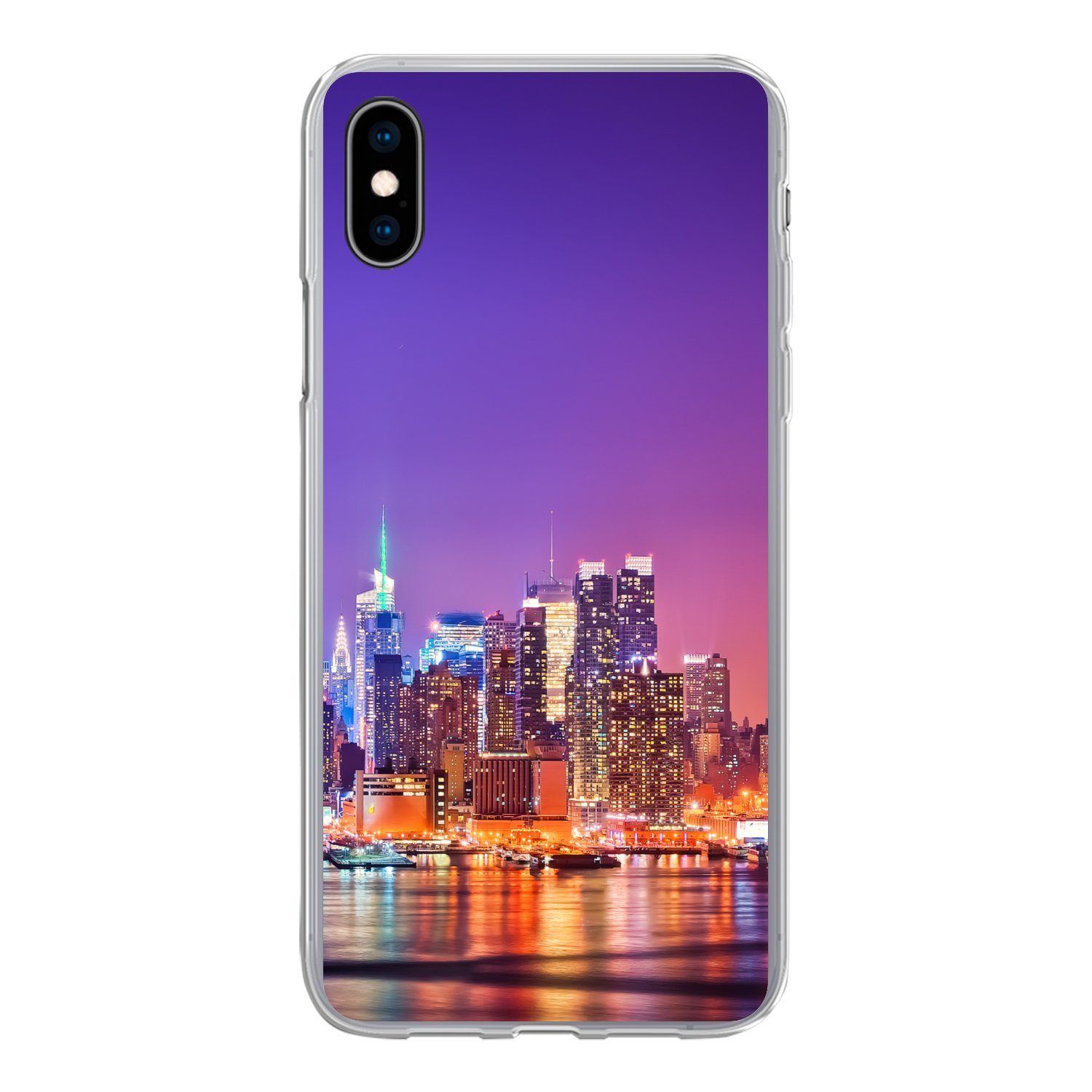 MuchoWow Handyhülle für Apple iPhone XS New York - Skyline - Lila, Smartphone-Bumper, Print, Handy Schutzhülle Dünn