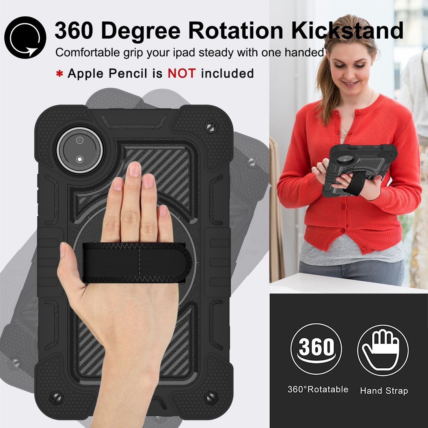 Wigento Tablet-Hülle Für Xiaomi Redmi Pad SE 8.7 360 Grad Rotation Hybrid PC Hülle Schwarz, 360-Grad Rotation, Schultergurt und Ständer