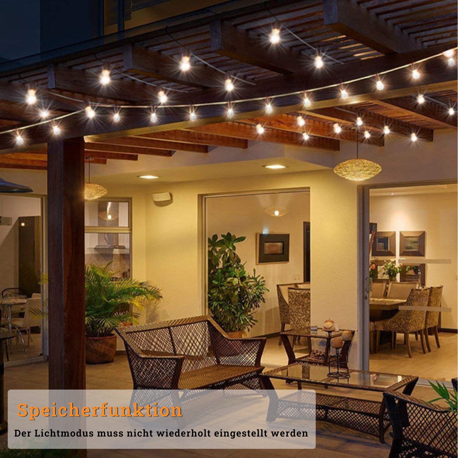 FIVMEN LED-Lichterkette Kugel Warmweiß Kristall Kugeln Lichterkette, 8 Modi Lichterkette für Garten, Terrasse, Party, Balkon Deko – Bild 4 von 5