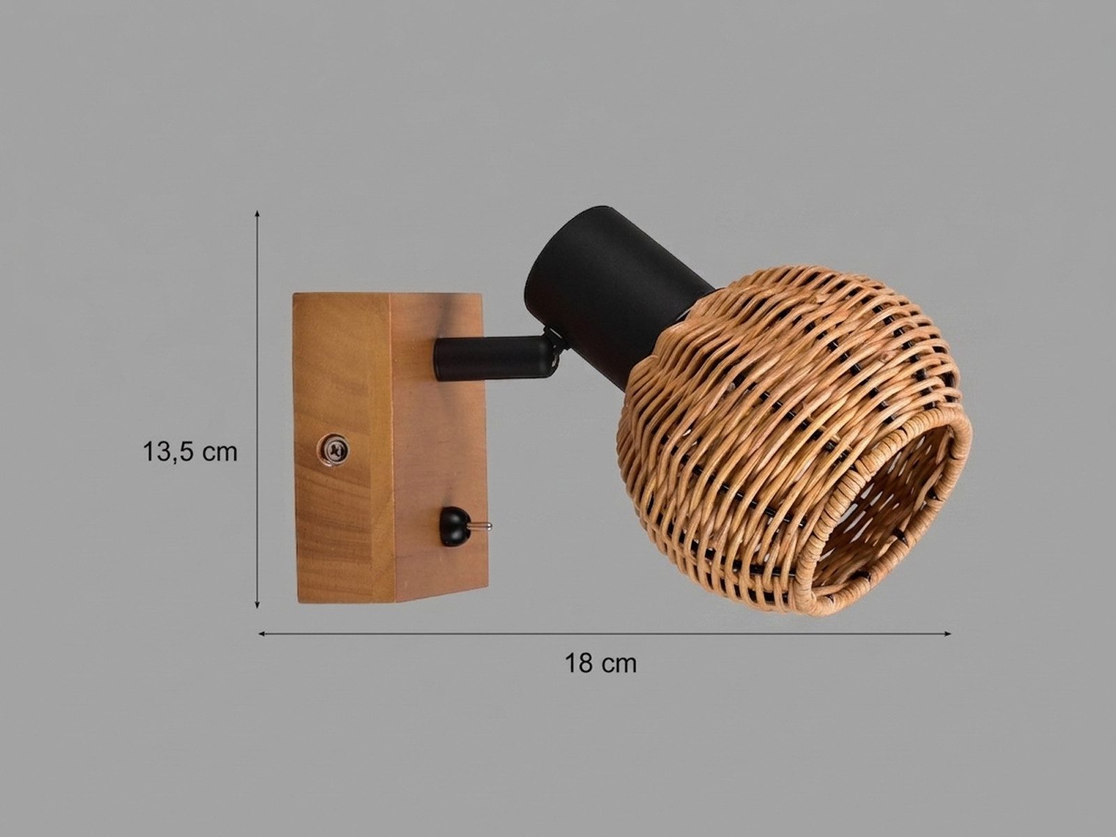 meineWunschleuchte Wandstrahler Rattanlampe mit Holz & Schalter, ohne Leuchtmittel, innen Wand-Lampe, Nachttischlampe Bett, Wandleuchte skandinavisch – Bild 4 von 5