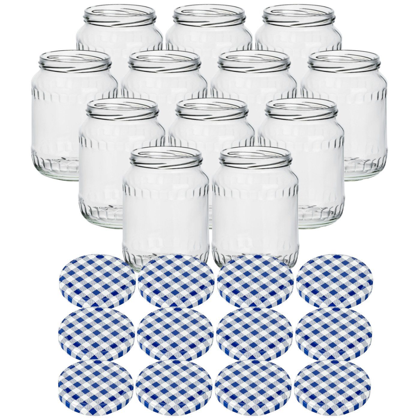 gouveo Einmachglas Банки для зберігання 720 ml Klassik mit Schraub-Deckel - Große Банки, (12-tlg., Karoblau BS)