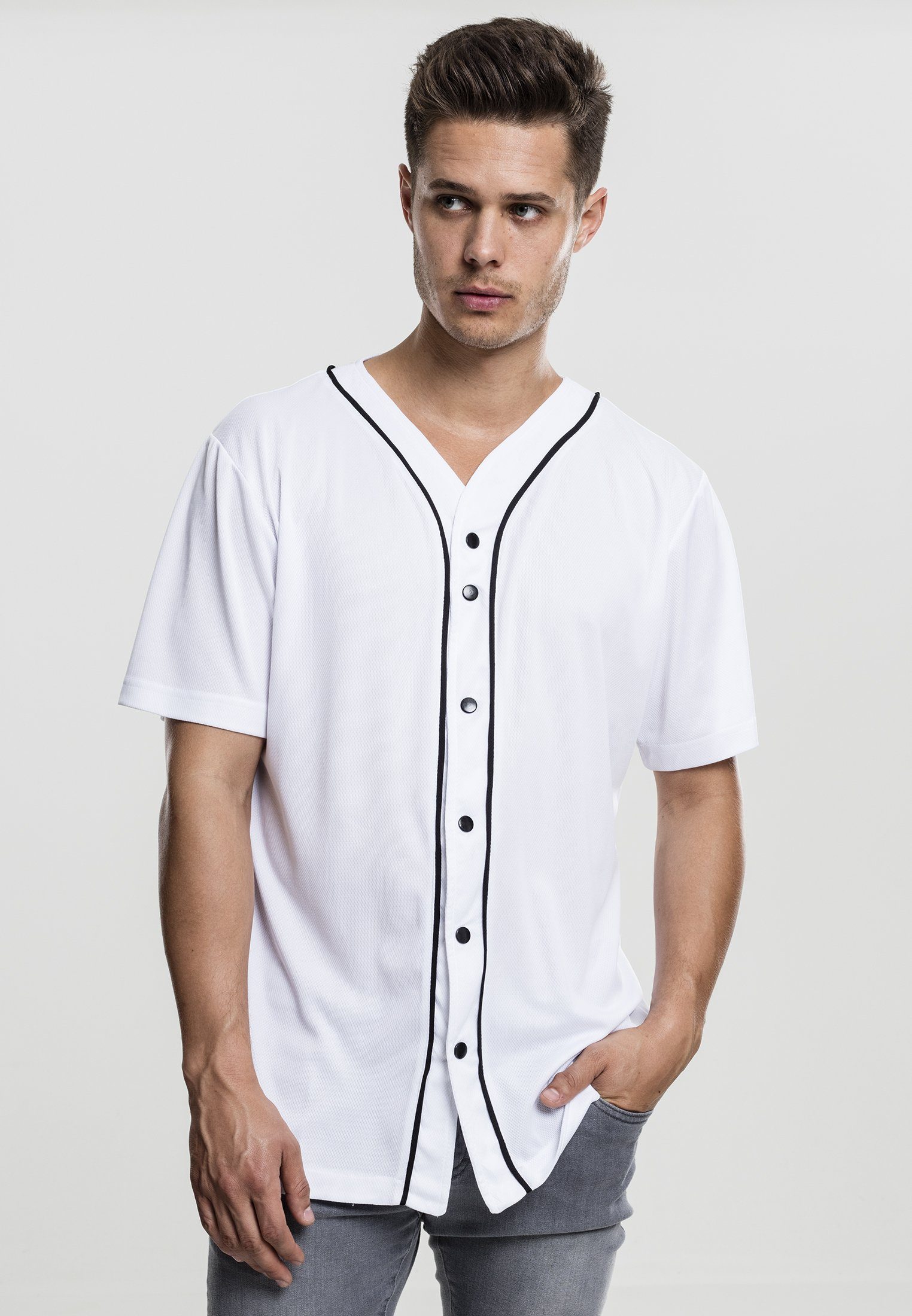 URBAN CLASSICS T-Shirt Herren Baseball Mesh Jersey (1-tlg) white/black
