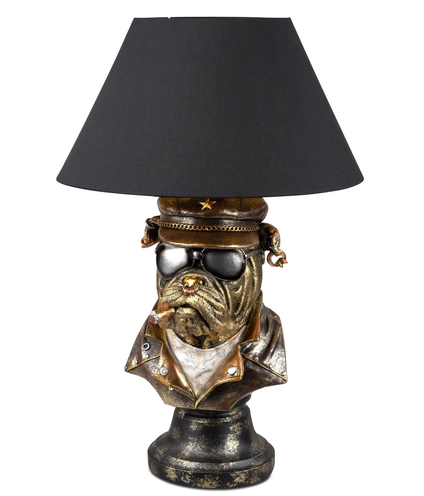Kremers Schatzkiste Stehlampe Antikfarbene Hundelampe mit schwarzem Stoffsc günstig online kaufen