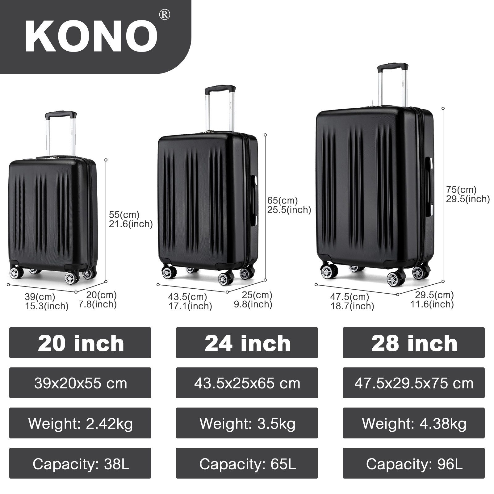 KONO Koffer Handgepäck-Trolley, Ultraleichter Hartschalenkoffer günstig online kaufen