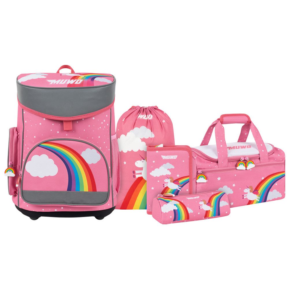 MUWO Schulranzen Kinder Schulranzen Set 5-tlg. verschiedene Motive