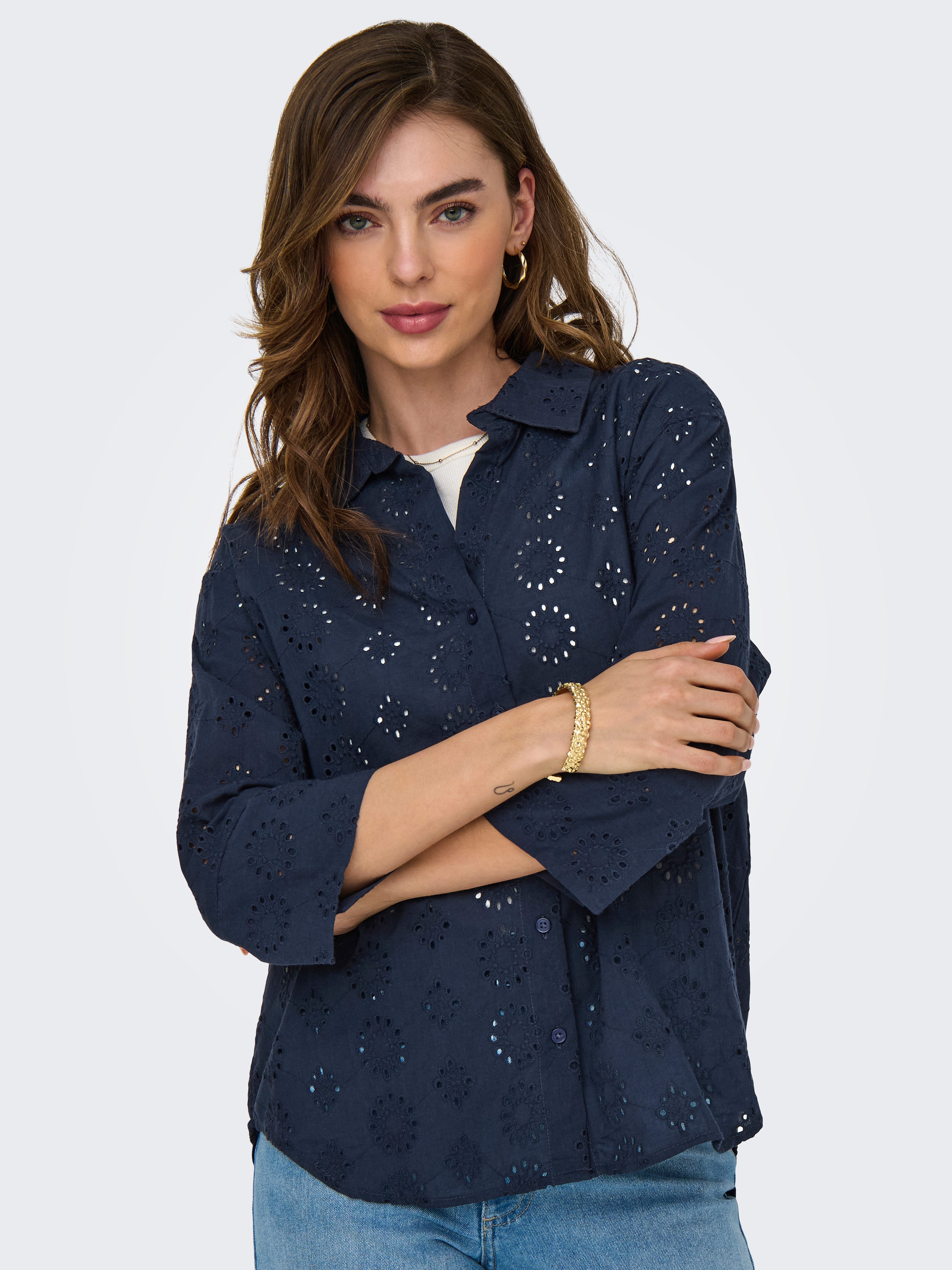 JDY Hemdbluse JDYTALLIE 3/4 LONG SHIRT WVN NOOS mit Lochstickerei-Detail günstig online kaufen