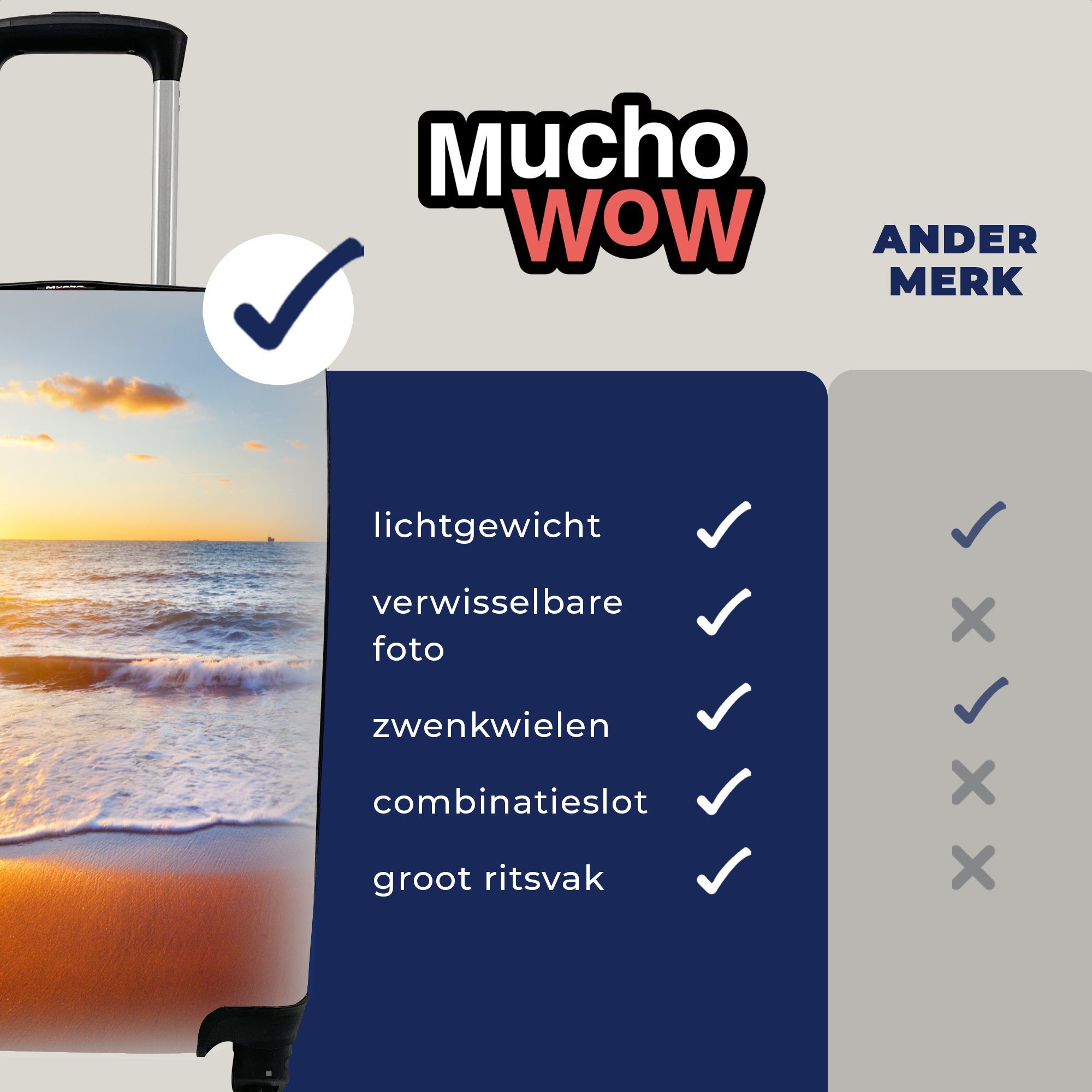 MuchoWow Handgepäckkoffer Strand - Meer - Sonne Horizont, mit Handgepäck Reisekoffer Trolley, Reisetasche Rollen, Ferien, für rollen, 4 