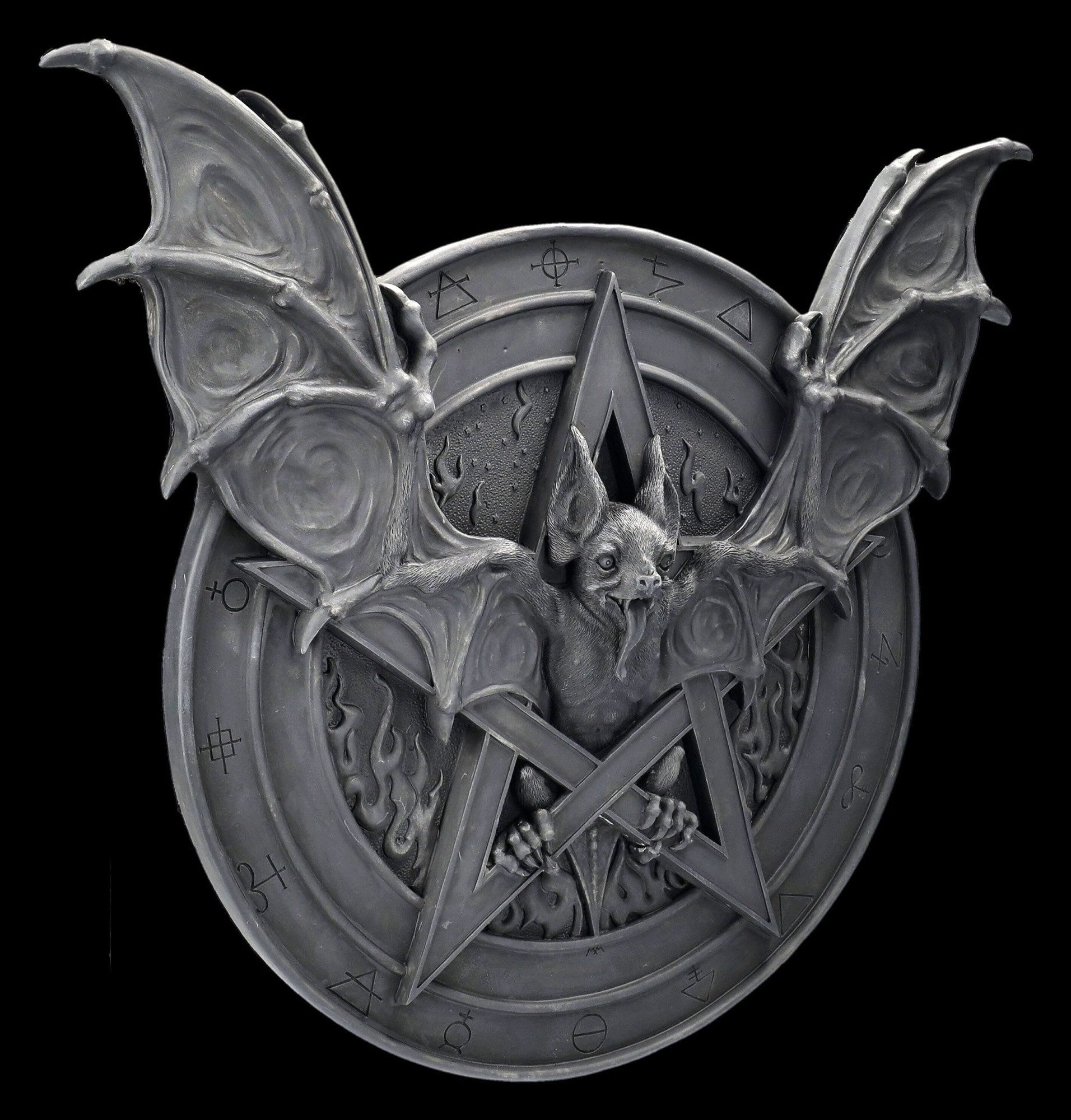 Figuren Shop GmbH Wanddekoobjekt Fledermaus Wandrelief – Gothic Wanddeko Pentagramm 30 cm Dekoration