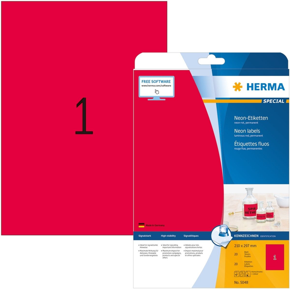 Etiketten Etiketten neon-rot 210x297mm Special A4 LaserCopy 20 Stück