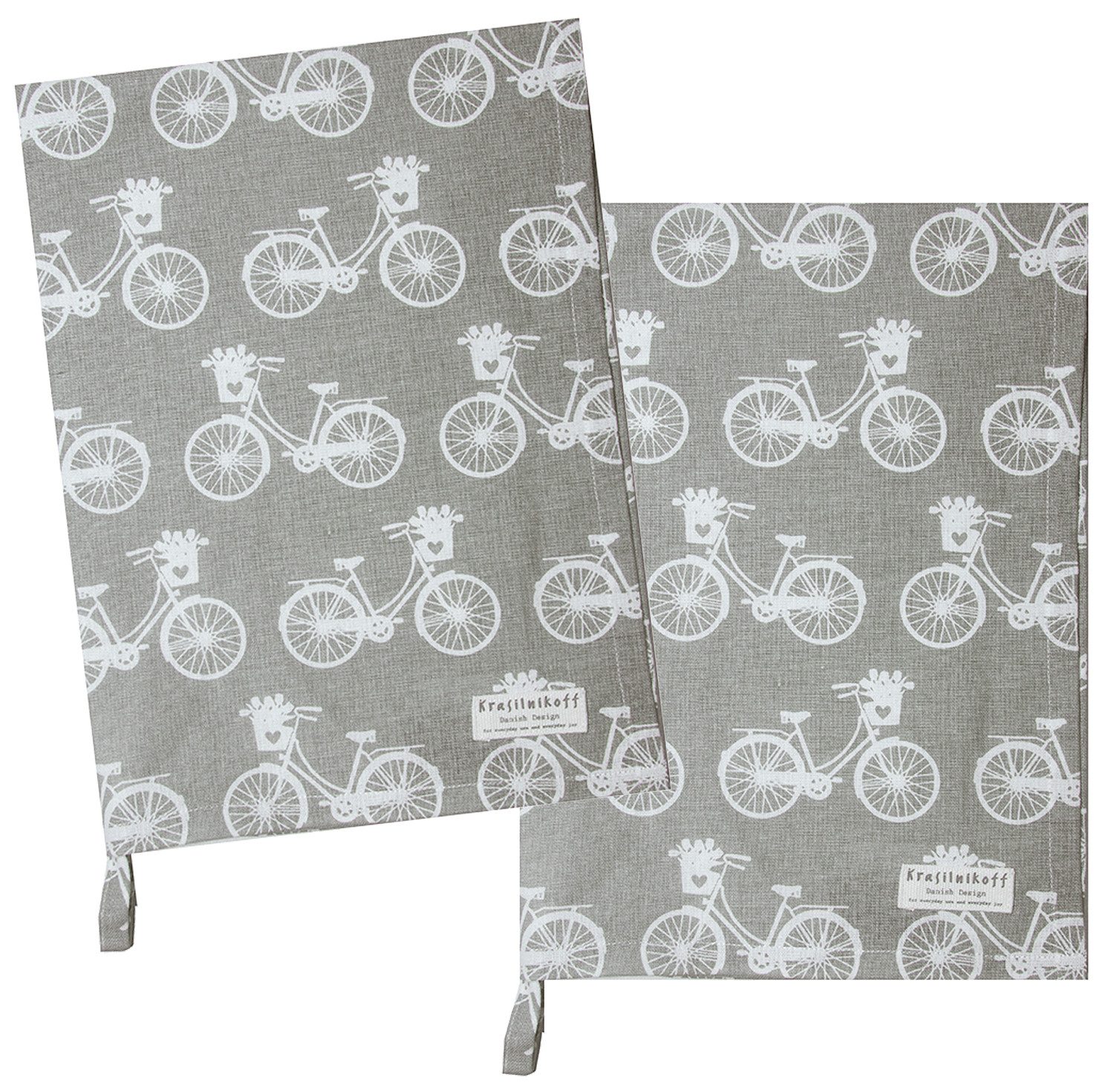 Krasilnikoff Geschirrtuch Colourful Bikes, (2-tlg., 2-teilig), Geschirrtücher ca.50x70cm Baumwolle
