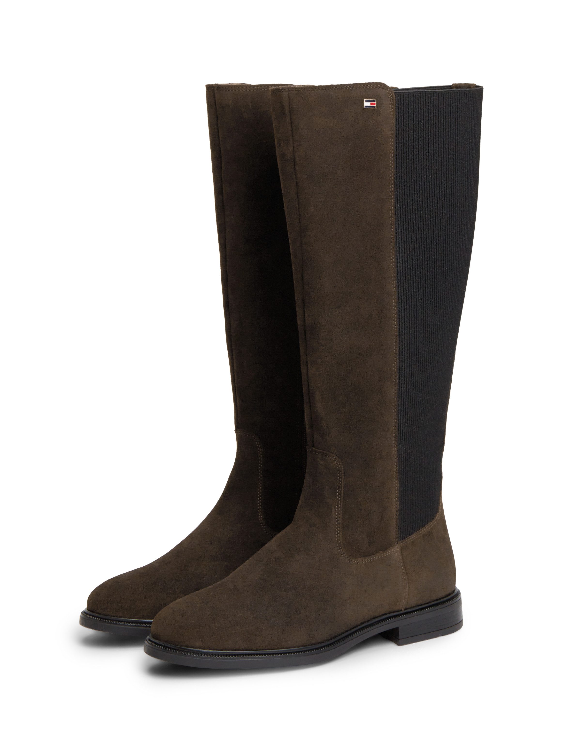 Tommy Hilfiger ENAMEL FLAG SUEDE HIGH CHELSEA Stiefel Blockabsatz, Langschaftstiefel mit Label-Flag