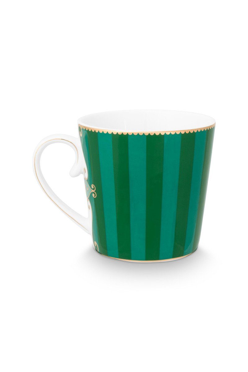 PiP Studio Becher Love Birds Medaillon Henkelbecher Stripes grün 0,25l, Bone China, Mug Large Love Birds Medaillon Stripes Emerald-Green 250ml – Bild 2 von 4