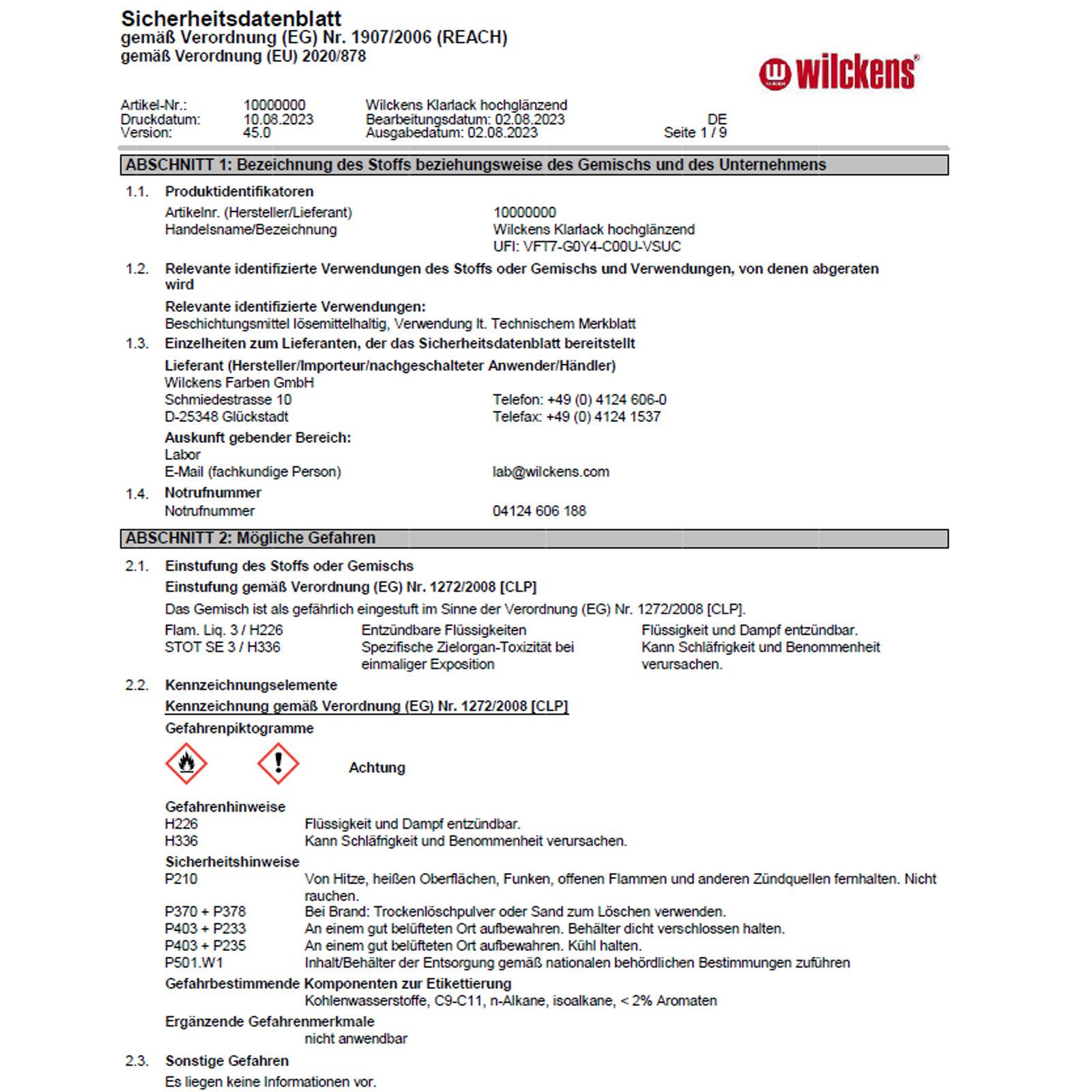 Wilckens Farben Klarlack Klarlack hochglänzend - 0.75 Liter