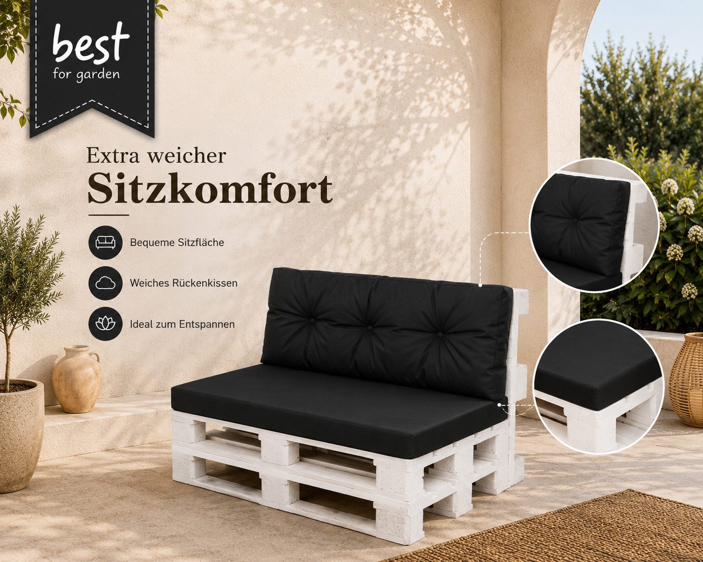 Best for Garden Dekokissen Bequeme Palettenkissen Indoor & Outdoor – Stil & Komfort, Für Innen- & Außenbereich, weich gepolstert