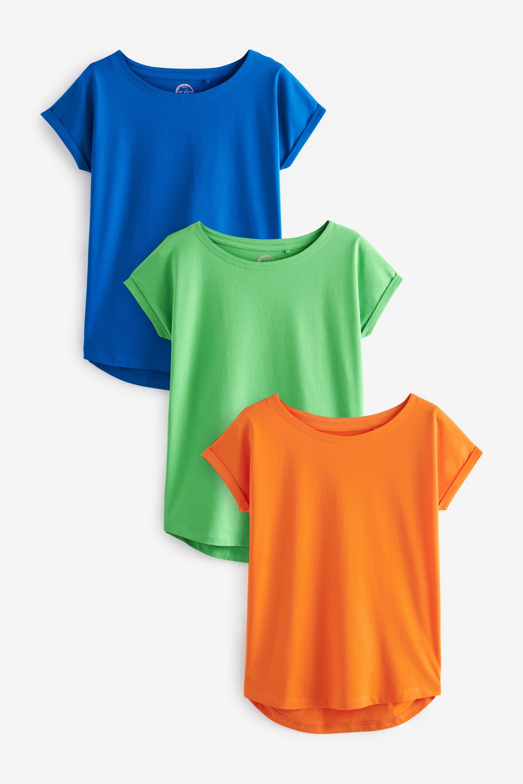 Next T-Shirt (3-tlg) Flügelärmeln, Orange/Blue/Green 3er-Pack mit T-Shirts