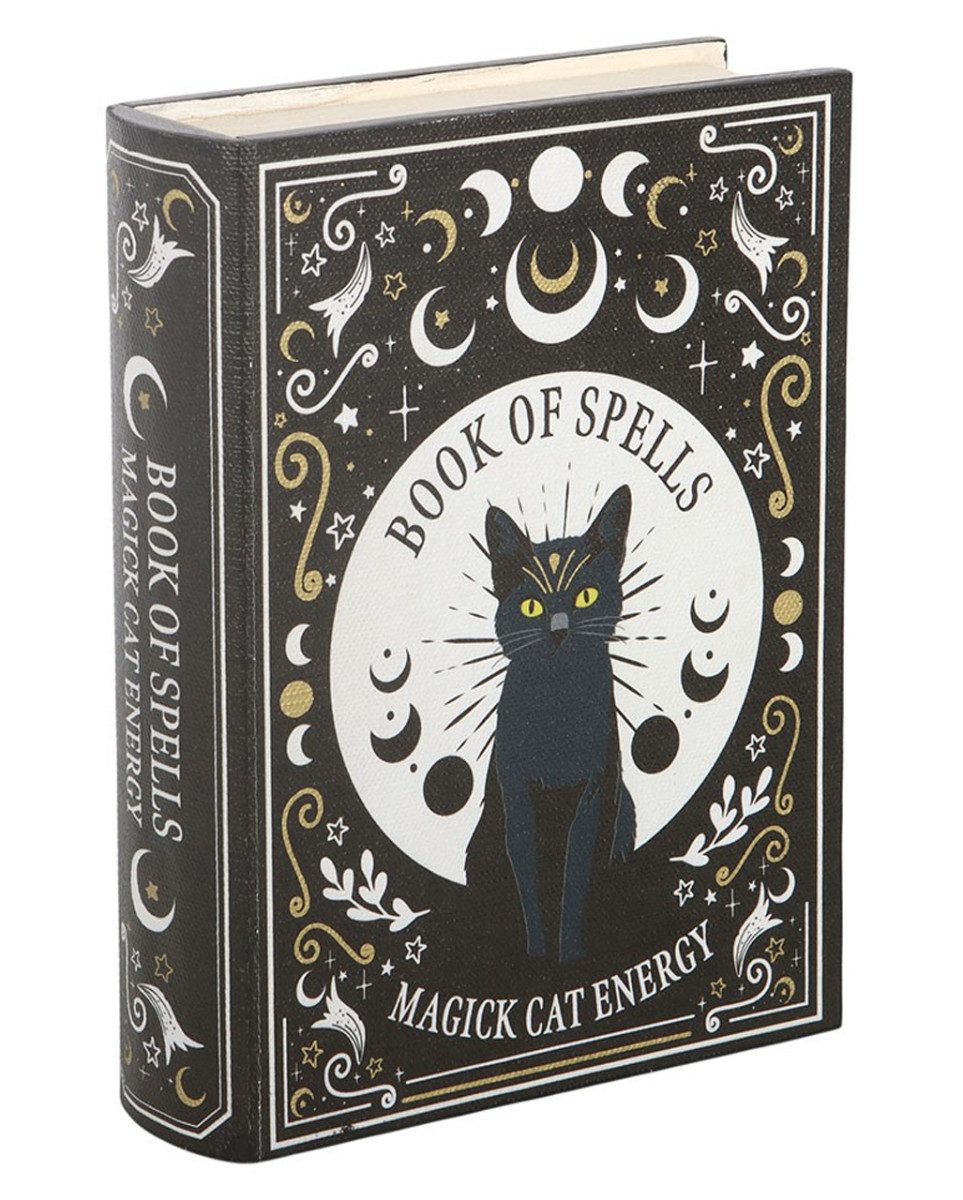 Horror-Shop Dekofigur „Black Cat Magick“ Zauberbuch Aufbewahrungsbox 21c