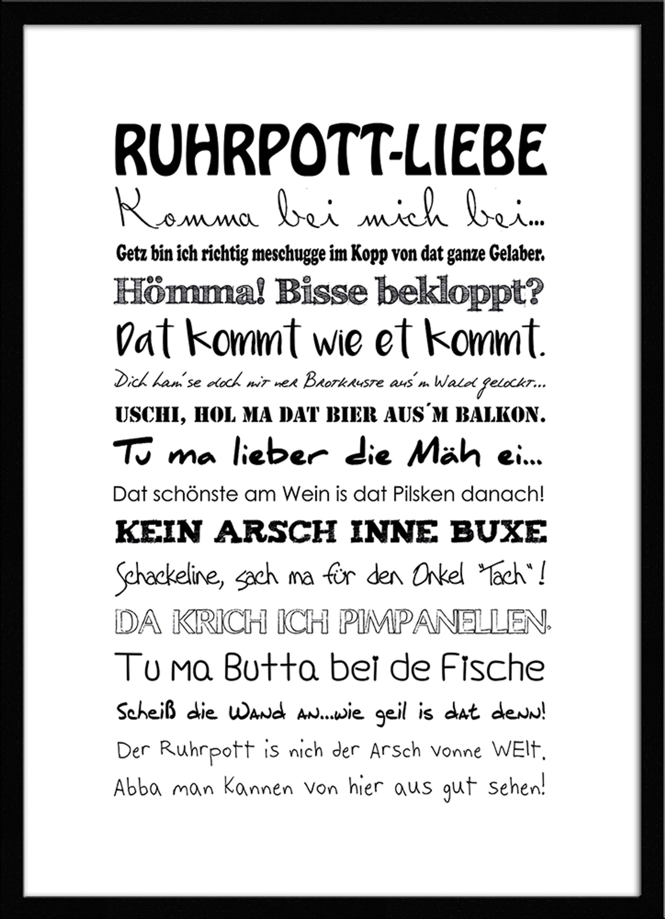 artissimo Bild mit Rahmen Gerahmtes Poster 50x70 cm / Typografie Bild mit Rahmen / Skandi Deko, Sprüche und Texte: Ruhrpott Ruhrgebiet in Schwarz-Weiß