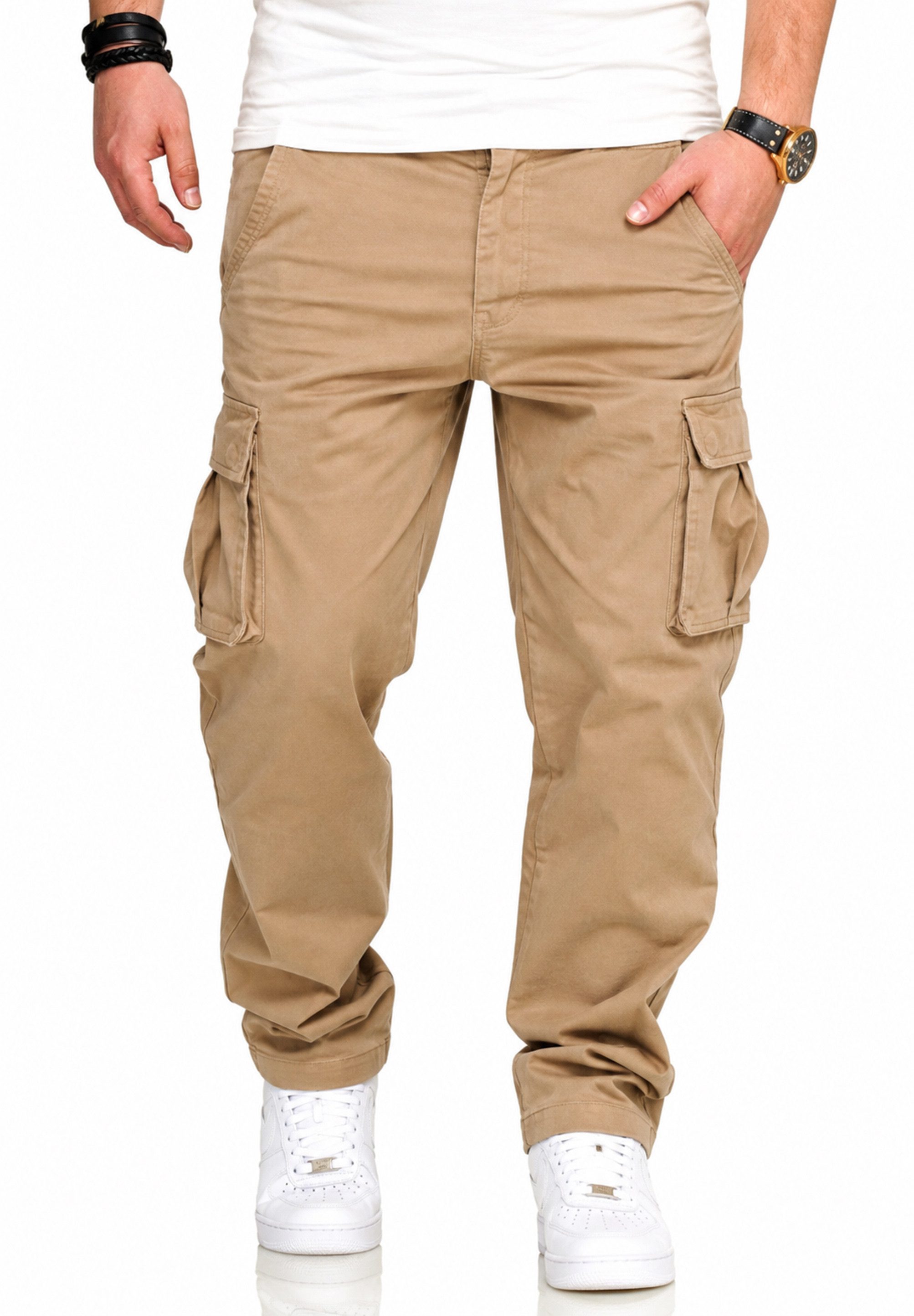 DAILY COTTON Cargohose als Stoffhose mit Stretch Chino Cargo Hose mit Gürtelschlaufen für Herren