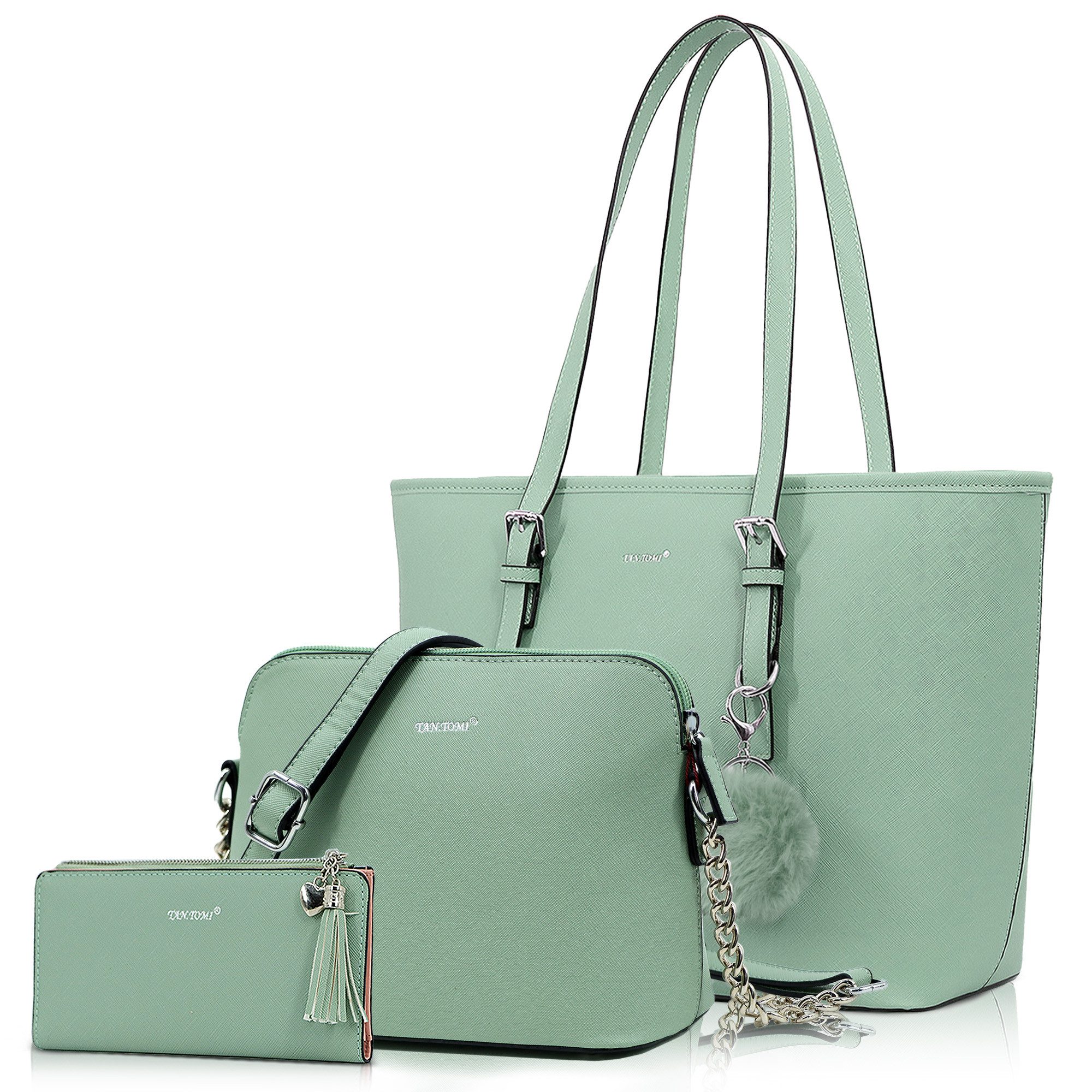 TAN.TOMI Shopper 3-Tlg Handtasche Damen Schultertasche Handtaschen Tragetasche Set (3-tlg), Groß Damen Handtasche, ​Geschenke für Frauen in schlichter Optik
