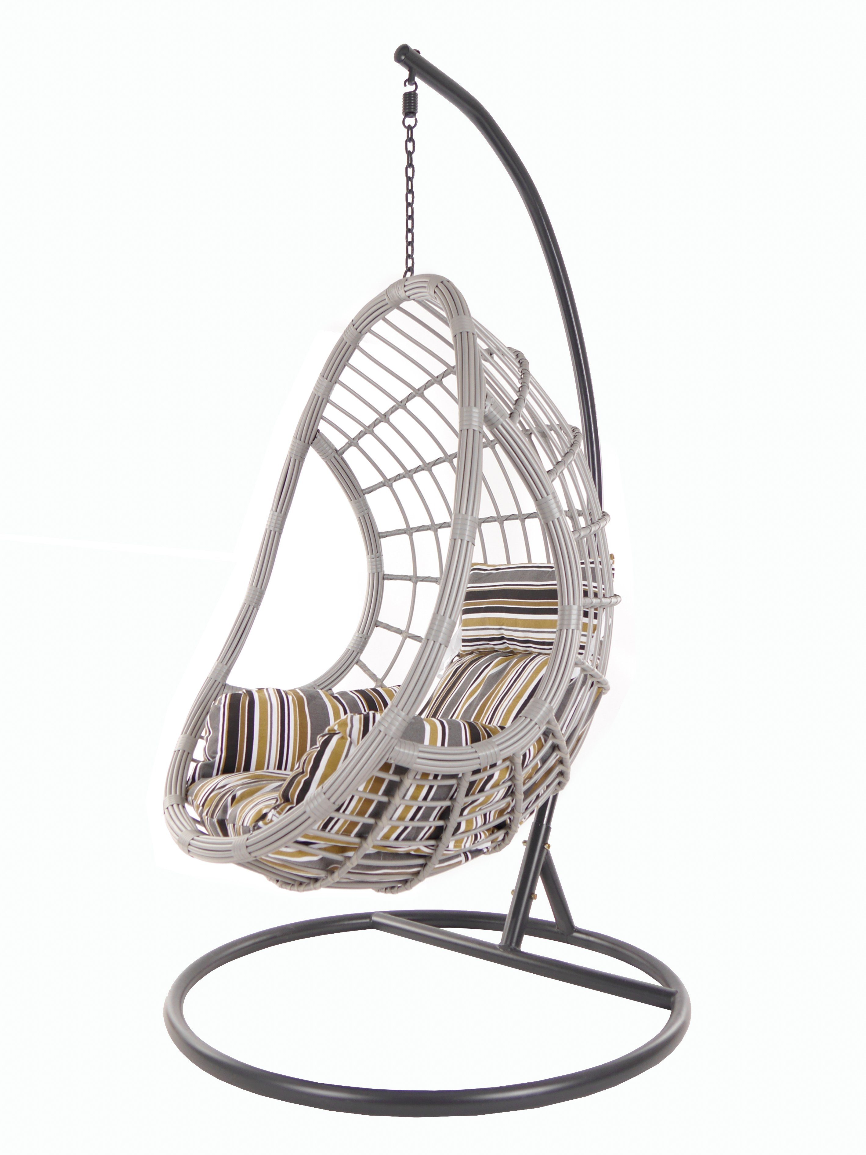 KIDEO Hängesessel PALMANOVA lightgrey, Swing Chair, Loungemöbel, Hängesessel mit Gestell und Kissen gestreift natur (7891 terra) | Hängesessel