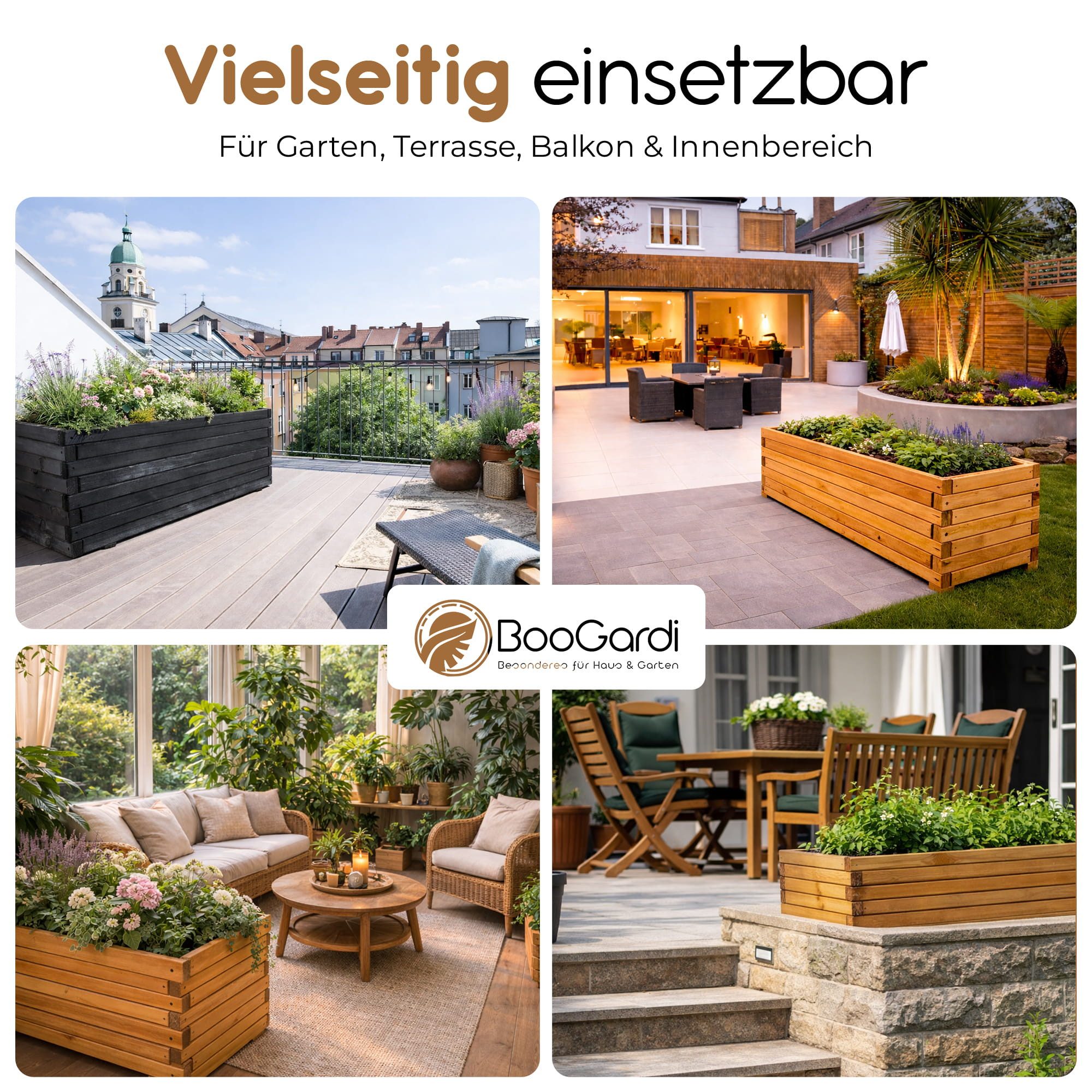 BooGardi Pflanzkübel groß außen & innen mit Vlies · Blumenkasten XXL (Pflanzkasten rechteckig · 90 cm naturbraun), 10 Größen · Hochbeet · Holz · für Garten, Balkon & Terrasse