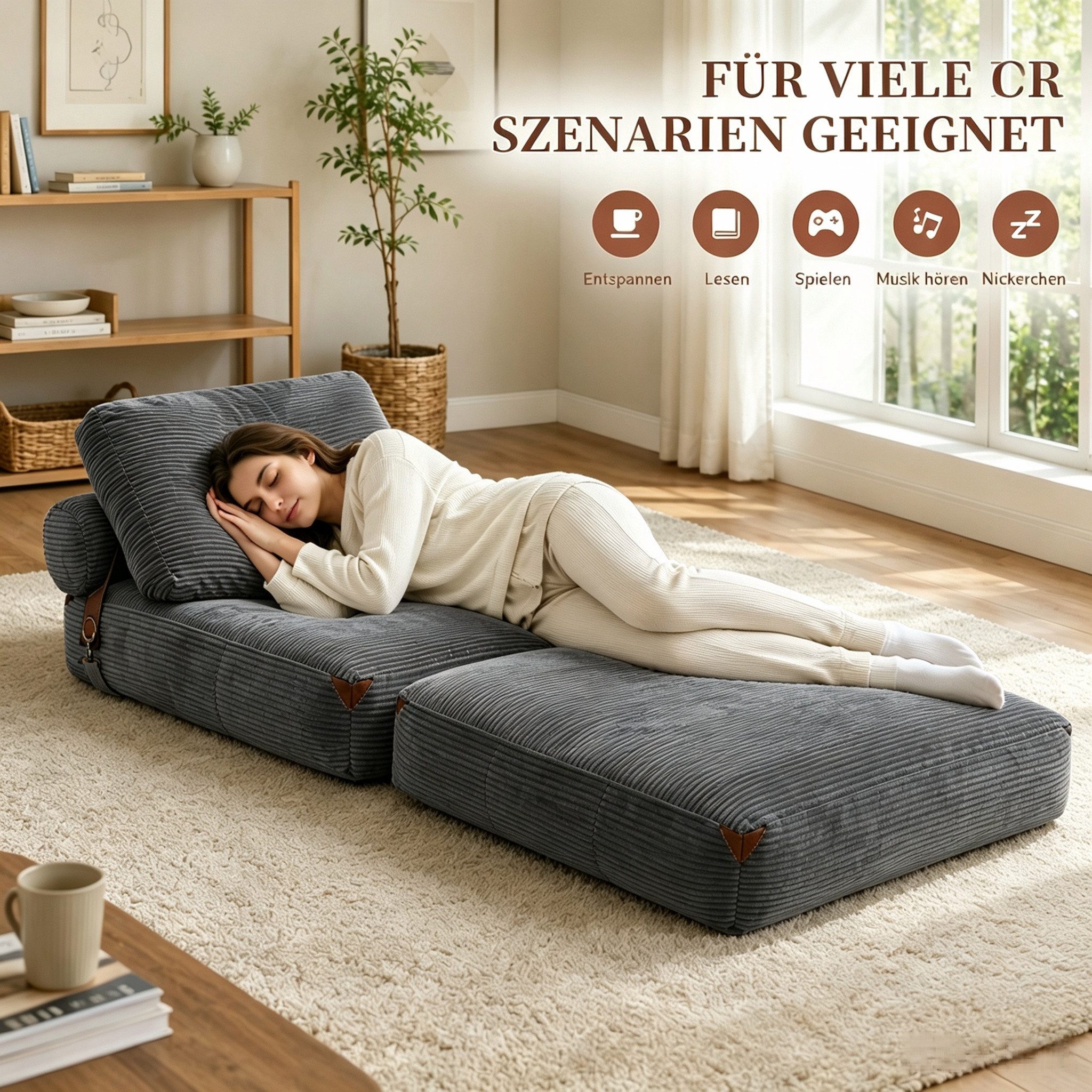 VUZINIC Schlafsofa 2-in-1 faltbarer Sessel-Sofa, ergonomischer Halt, 1 Teile, vakuumverpackt, montagefrei, weich, Wohnung & Büro – Bild 5 von 5