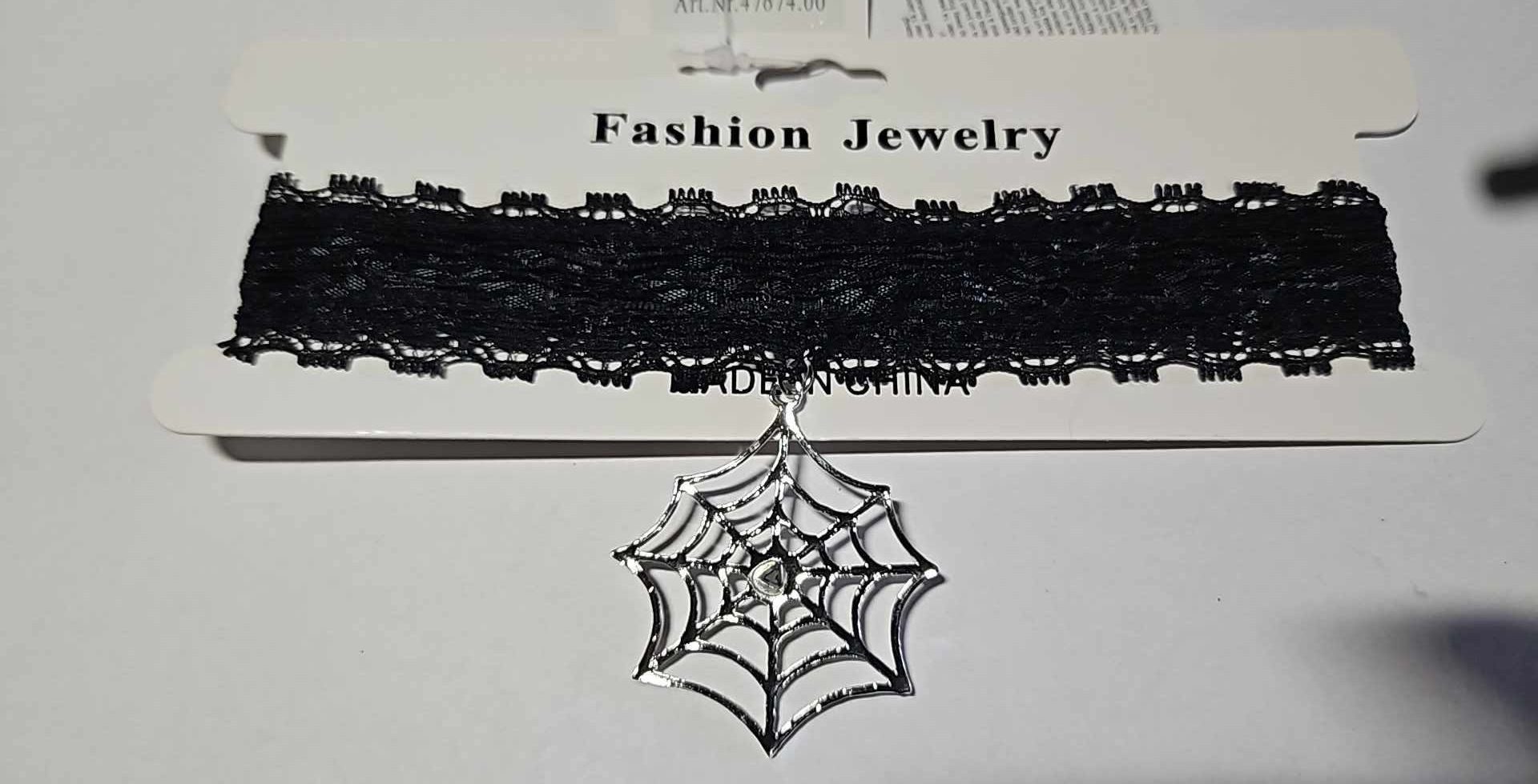 Orlob Textilband Satin Halsband Halskette mit Spinnennetz Metall Karneval Party (1-tlg), Spinnennetz Anhänger