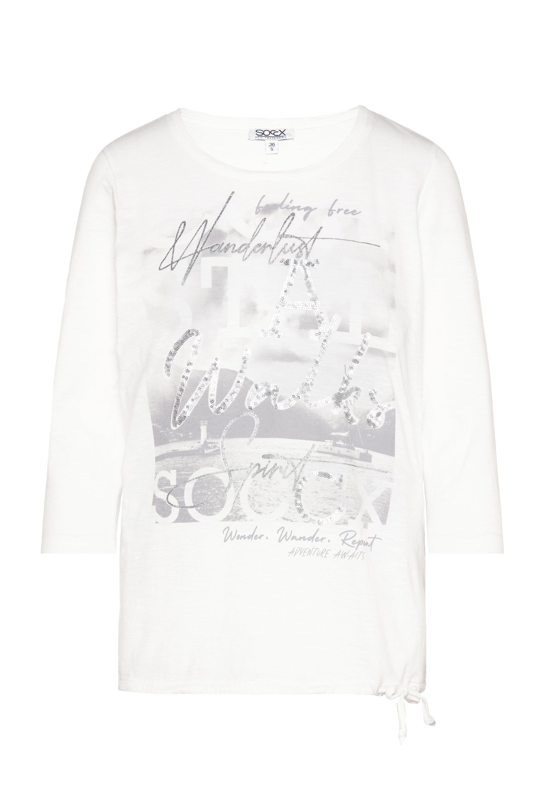 SOCCX 3/4-Arm-Shirt mit Bindeband Pailletten-Wording Photoprint und Saum, am