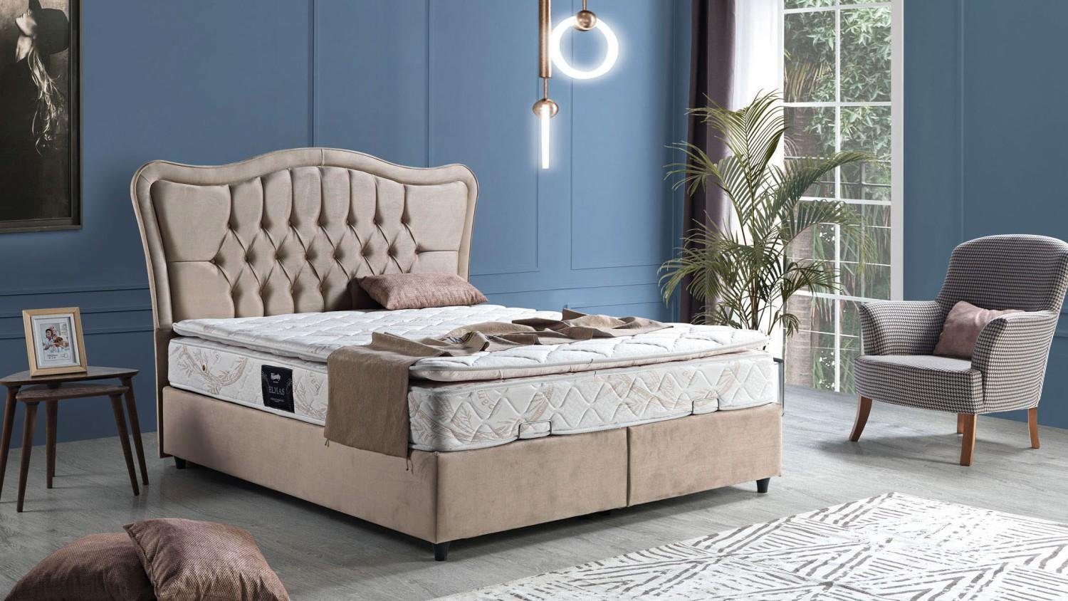 JVmoebel Bett Luxus (Bett), In Bett Polster Made Beige Betten Modern Europe Design Schlafzimmer Möbel