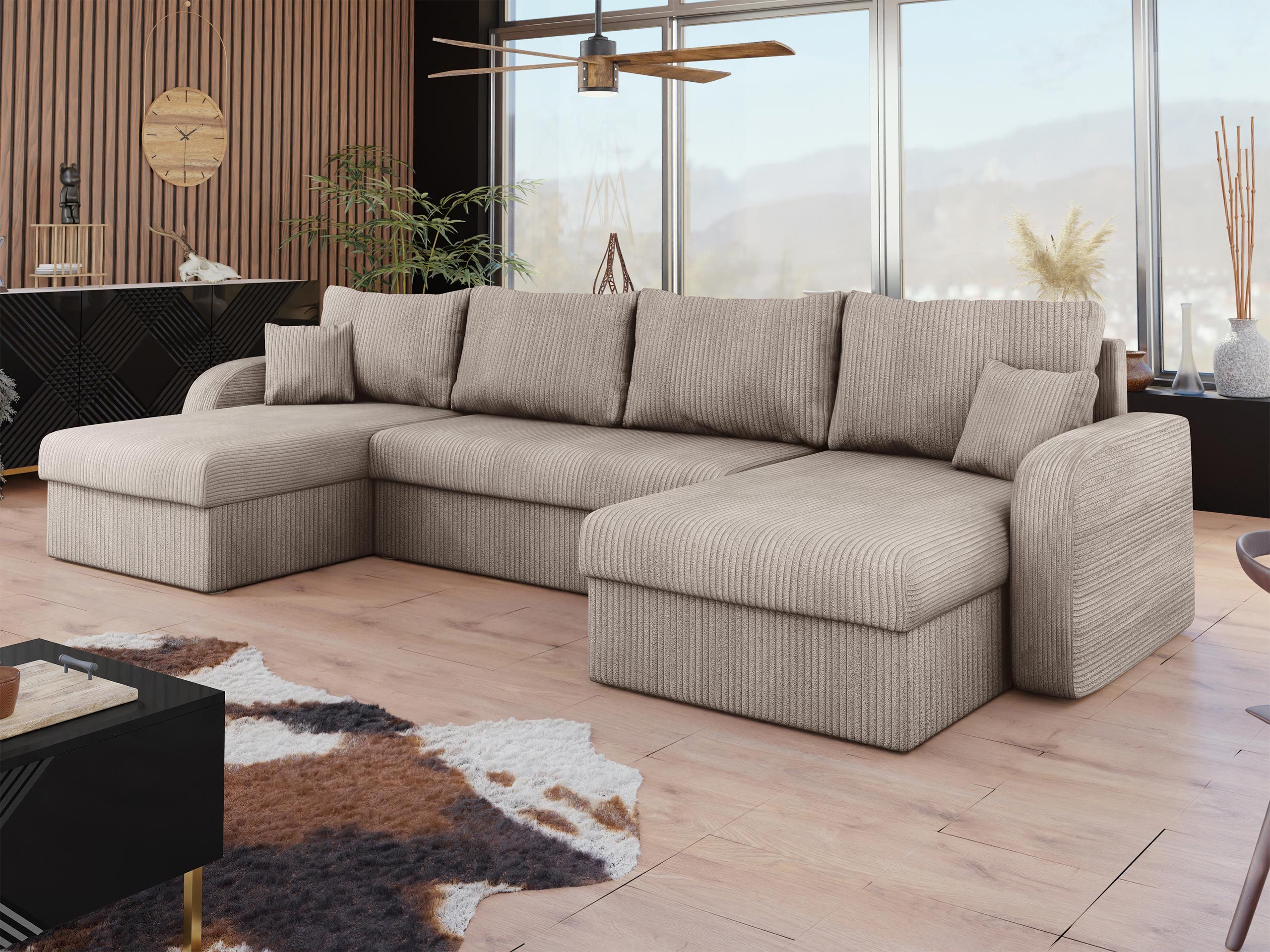 MIRJAN24 Wohnlandschaft Kris U Cord, mit Schlaffunktion und drei Bettkasten, U-Form mit Kissen-Set, L: 304 cm