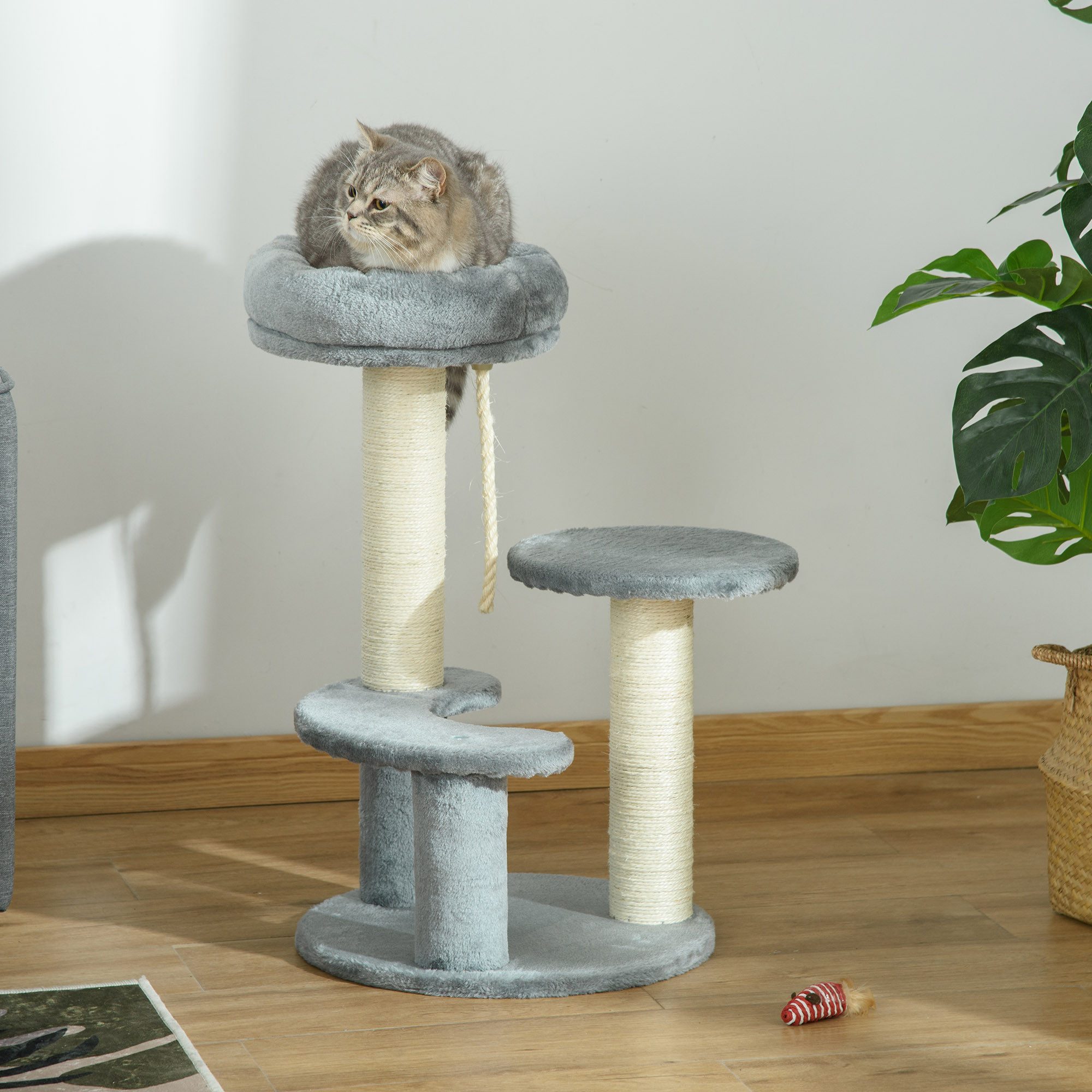 PawHut Kratzbaum Kleiner Katzenbaum, Katzenkratzbaum mit Katzenbett, Sisalsäulen, Ø40 x H65 cm