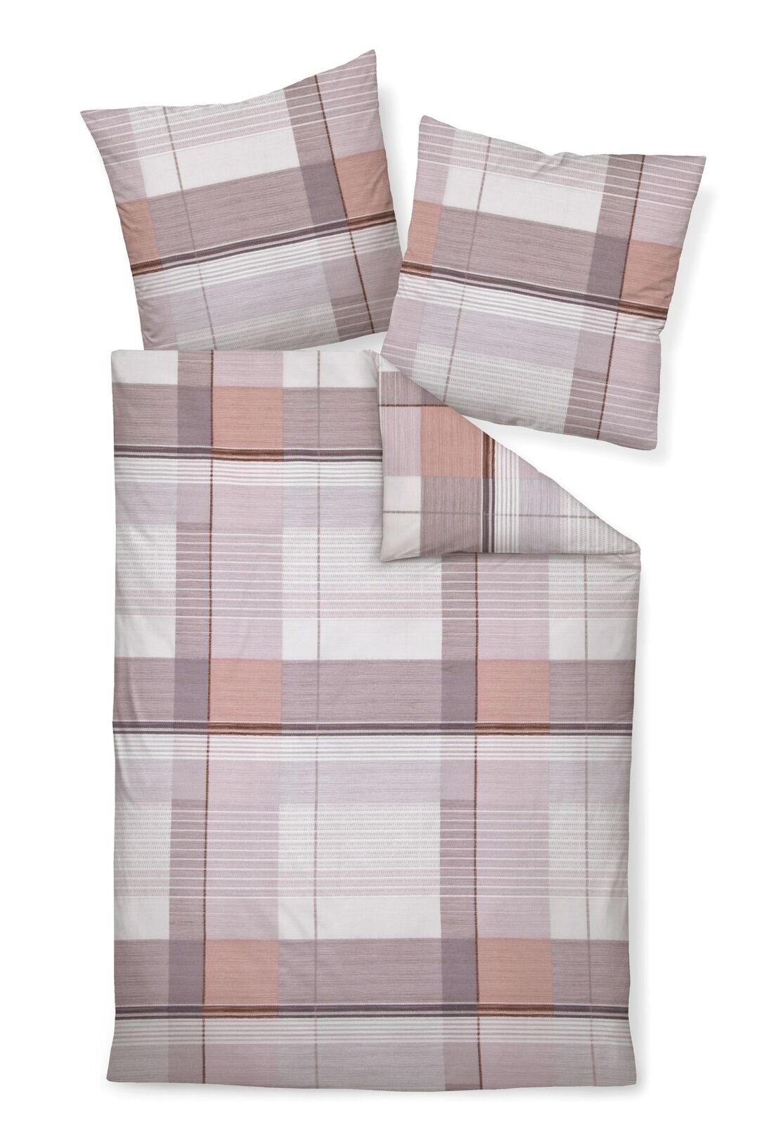 Janine Bettwäsche Janine Feinbiber Bettwäsche Davos 240x220 Karo rosa taupe grau 65122-, Feinbiber, 3 teilig