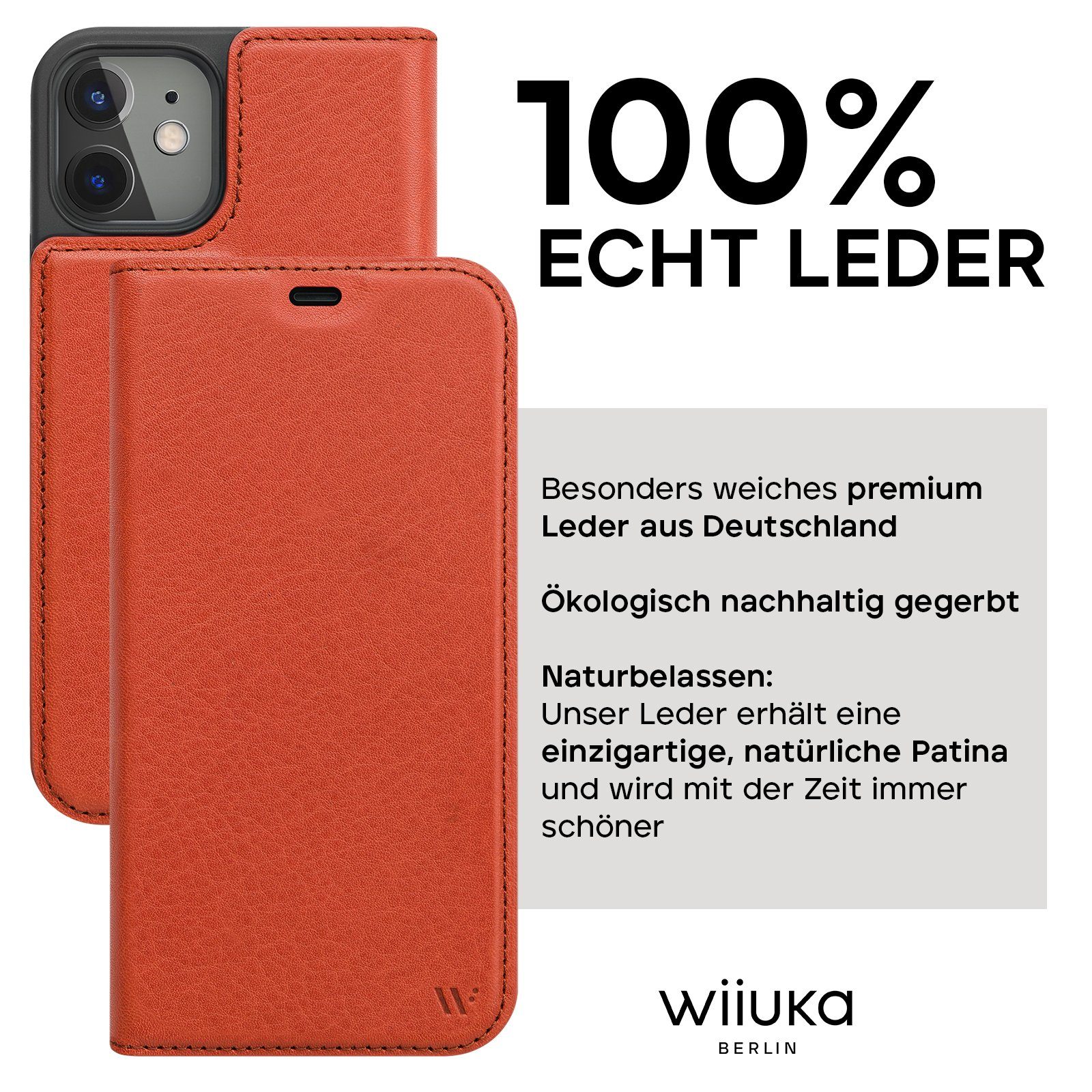 wiiuka Handyhülle suiit Hülle für iPhone 12 mini, Klapphülle Handgefertigt - Deutsches Leder, Premium Case