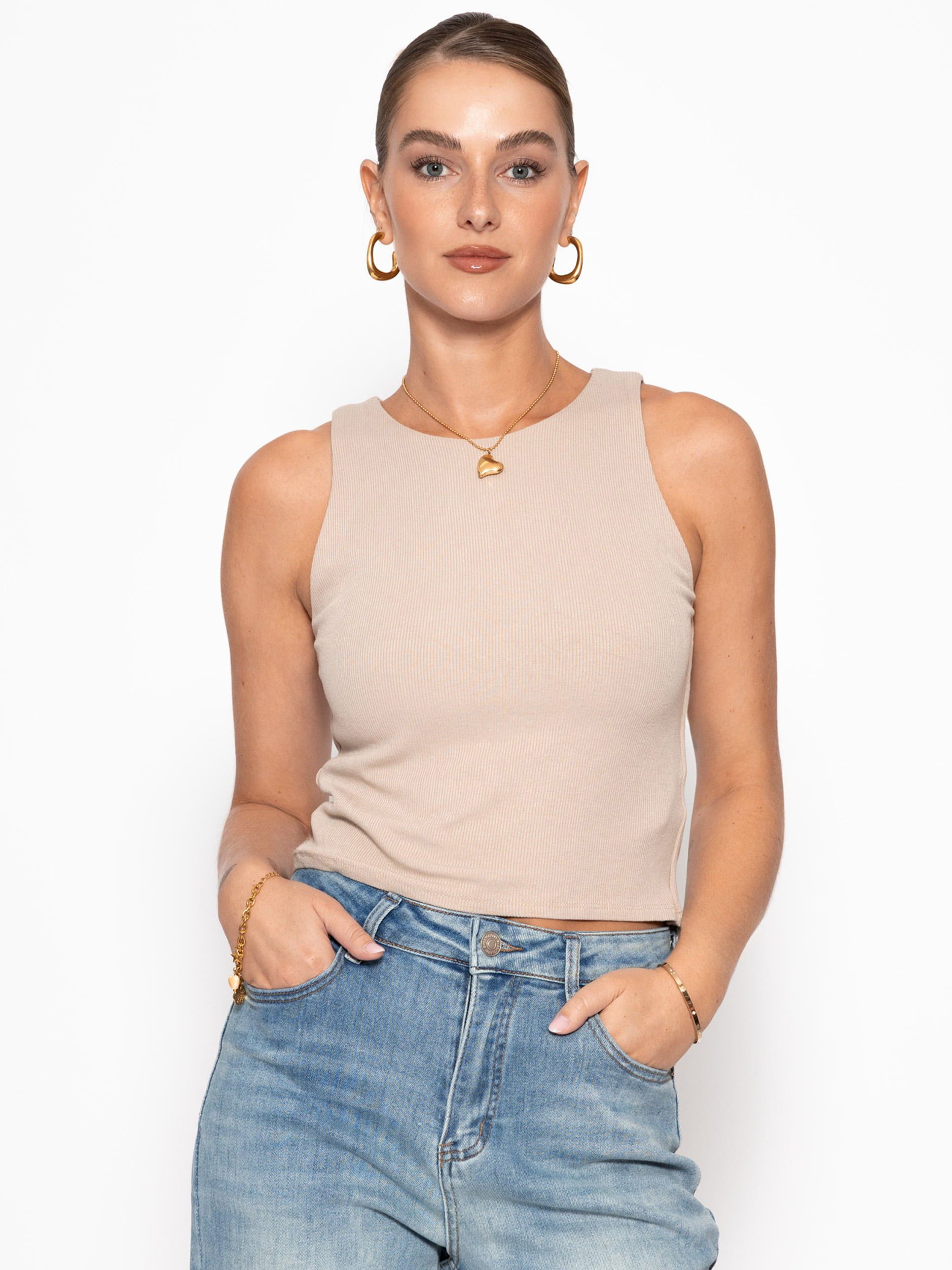 SASSYCLASSY T-Shirt Trägertop aus feinem Rippenstrick für Damen Blickdichtes Tanktop aus Viskose in Schwarz Weiß Beige Gelb Pink