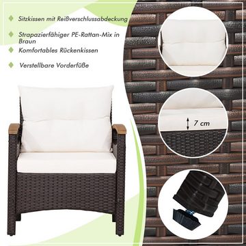 COSTWAY Balkonset, Rattan, 3tlg. 2 Sessel & Tisch, mit Sitz- & Rückenkissen