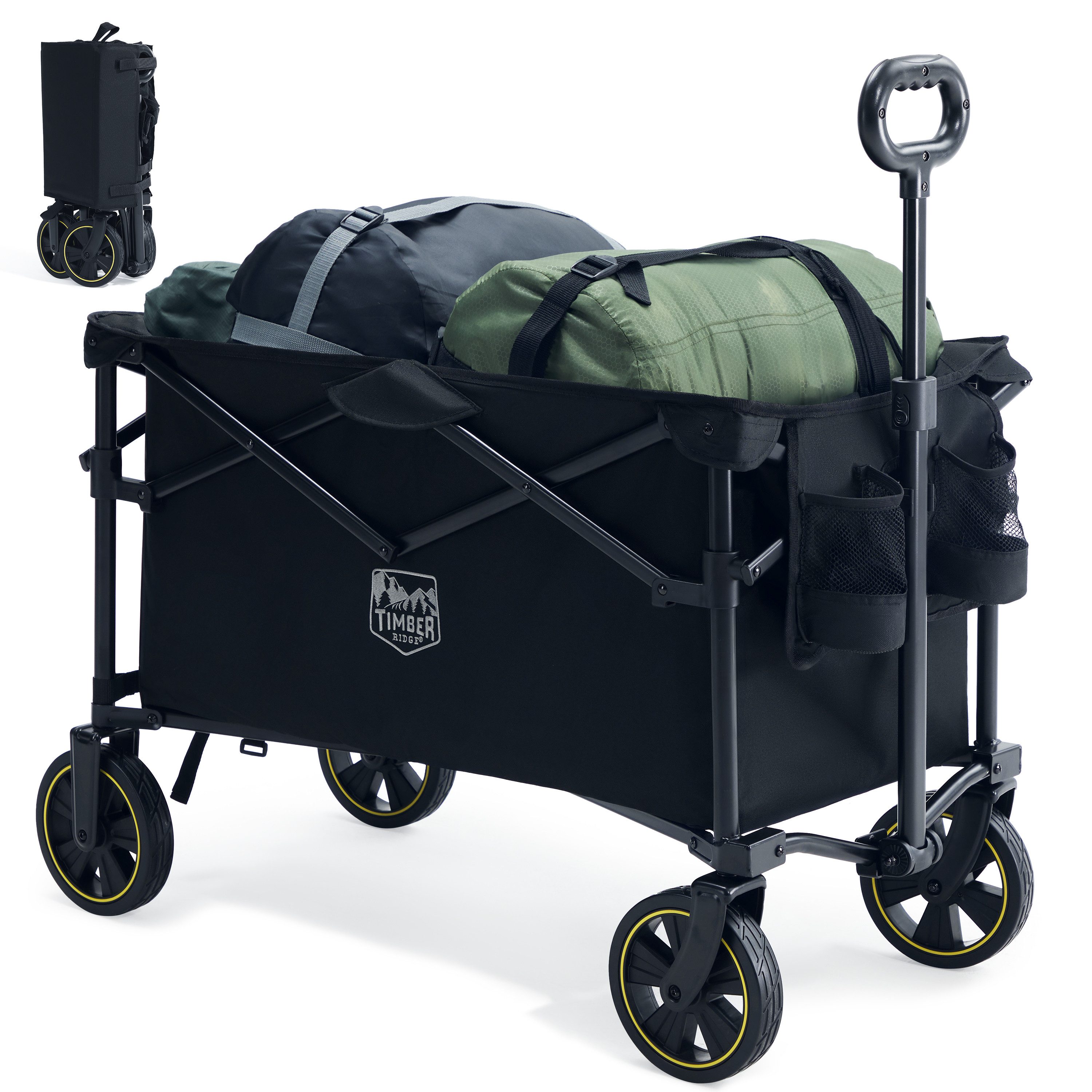 TIMBER RIDGE Bollerwagen Faltbar 100 kg Tragkraft 200L Volumen Für Alle Gelände (1-tlg), abnehmbare Räder + 360° Lenkung für Sand