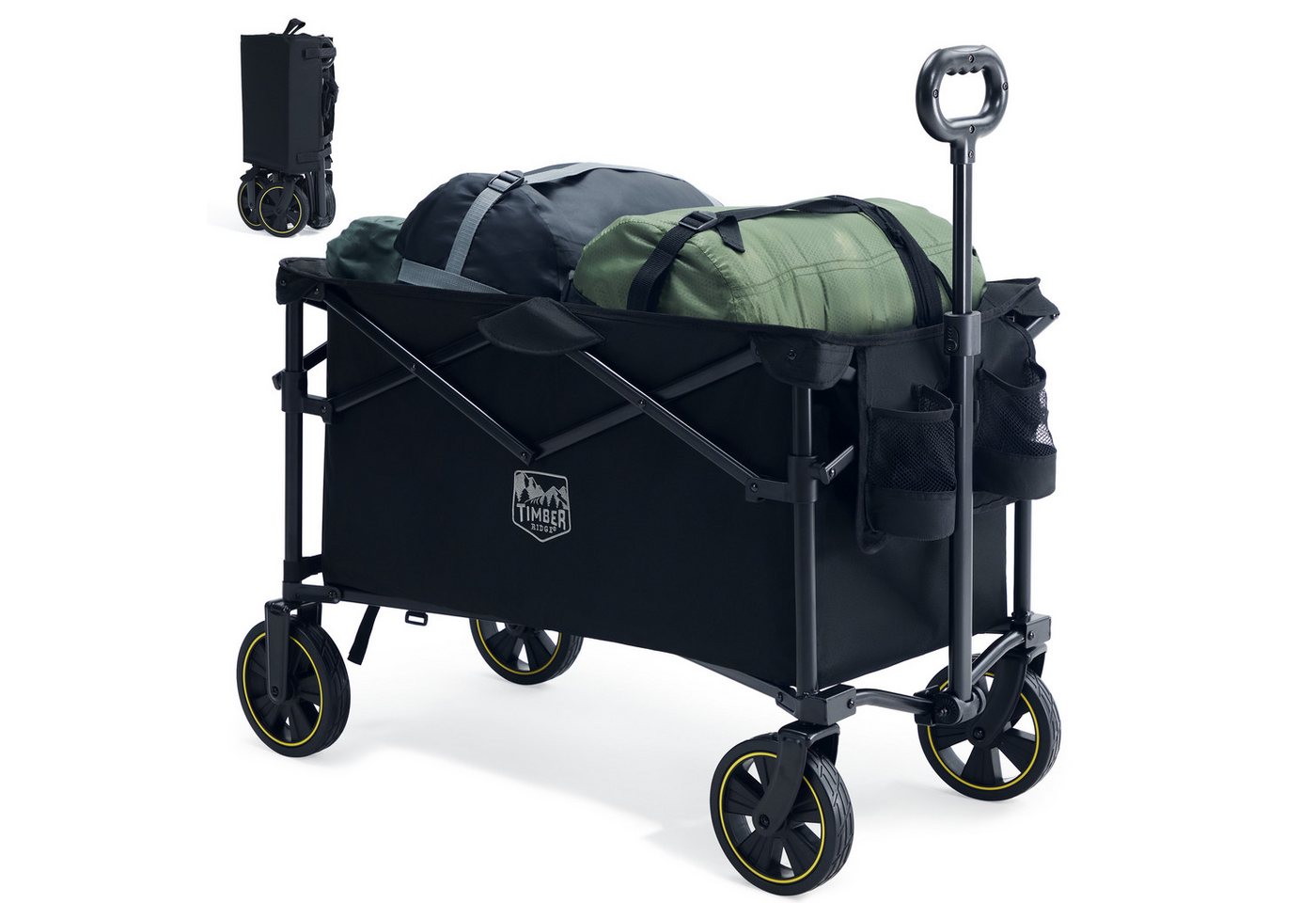 TIMBER RIDGE Bollerwagen Faltbar 100 kg Tragkraft 200L Volumen Für Alle Gelände (1-tlg), abnehmbare Räder + 360° Lenkung für Sand