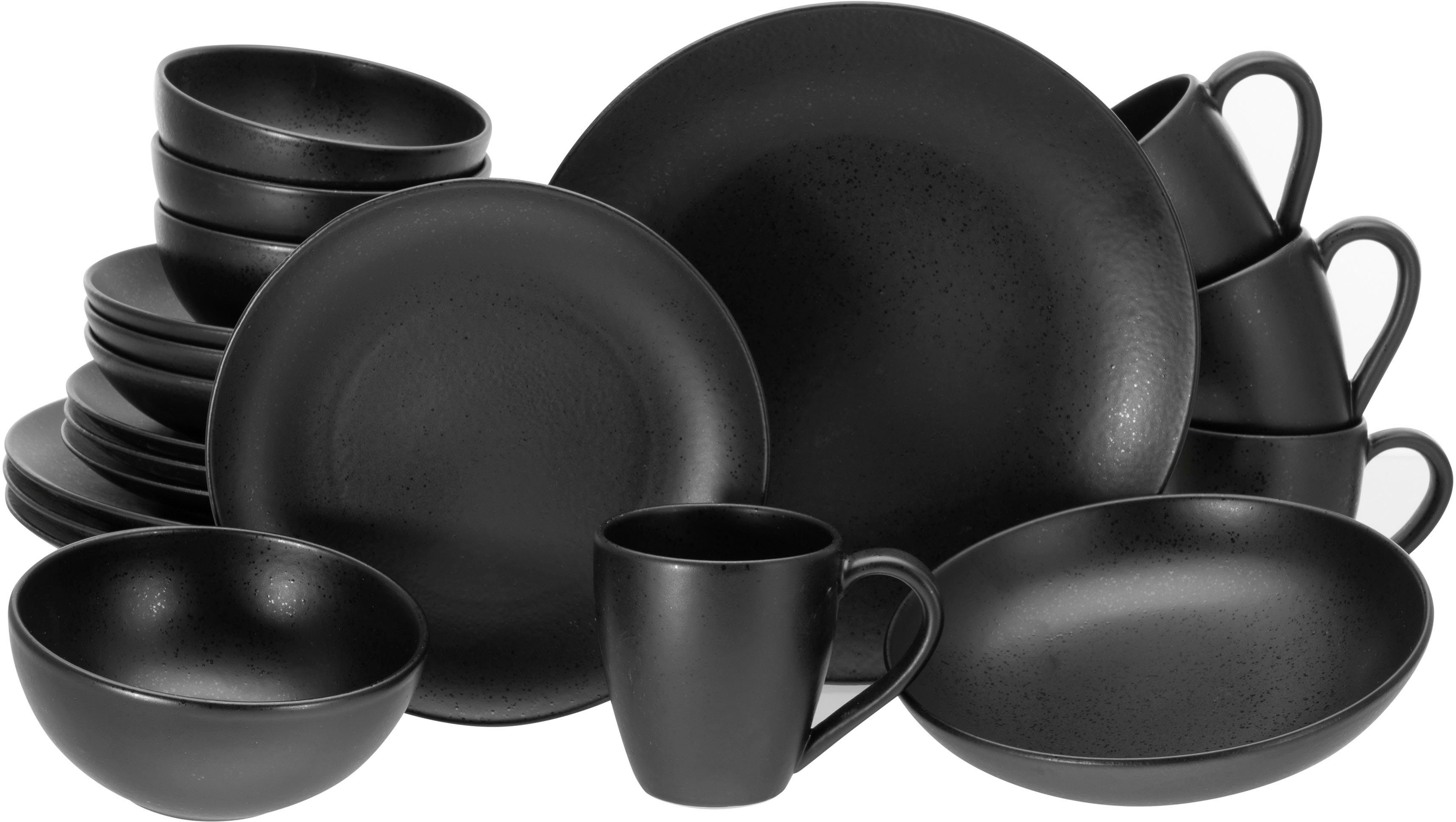 Personen, Magic Spezialglasur 4 Porzellan, CreaTable glänzenden mit Sprenkeln Coupe Kombiservice (20-tlg), Black