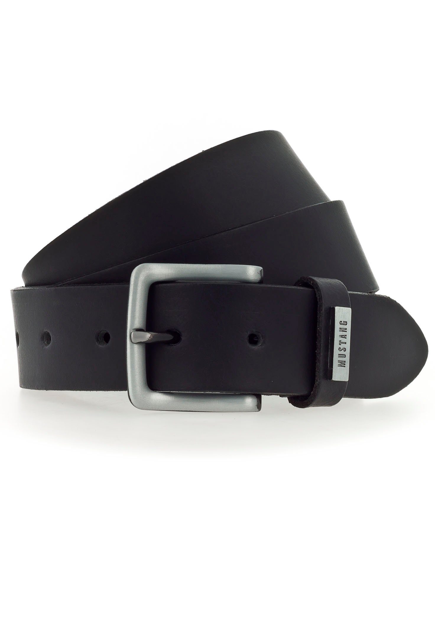 MUSTANG Ledergürtel Mit Metall-Logo auf der Schlaufe, 3,5 cm