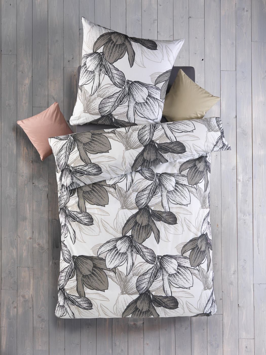 Optidream Bettwäsche Set Renforcé 135x200 Baumwolle Miriam weiss anthrazit, Renforcé, 2 teilig, Sommer Geschenke Idee Frauen Männer weich sale Reißverschluss Partner