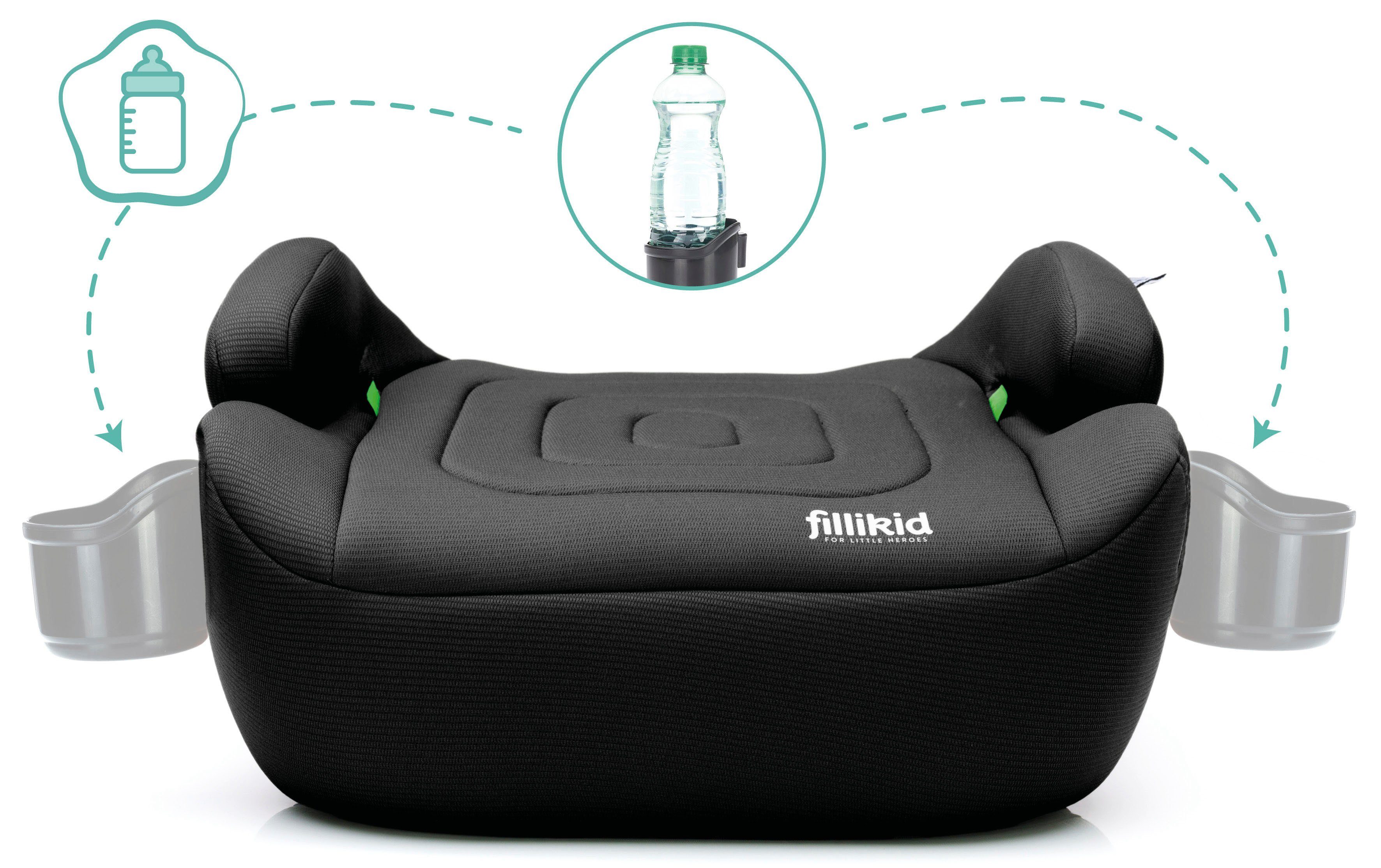 Fillikid Kindersitzerhöhung Flip Deluxe, Auto mit verstellbarem Iso-Fix, ab: ab 6 Jahren, bis: bis 12 Jahre, ab: 125 cm, bis: 150 cm, mit Flaschenhalter