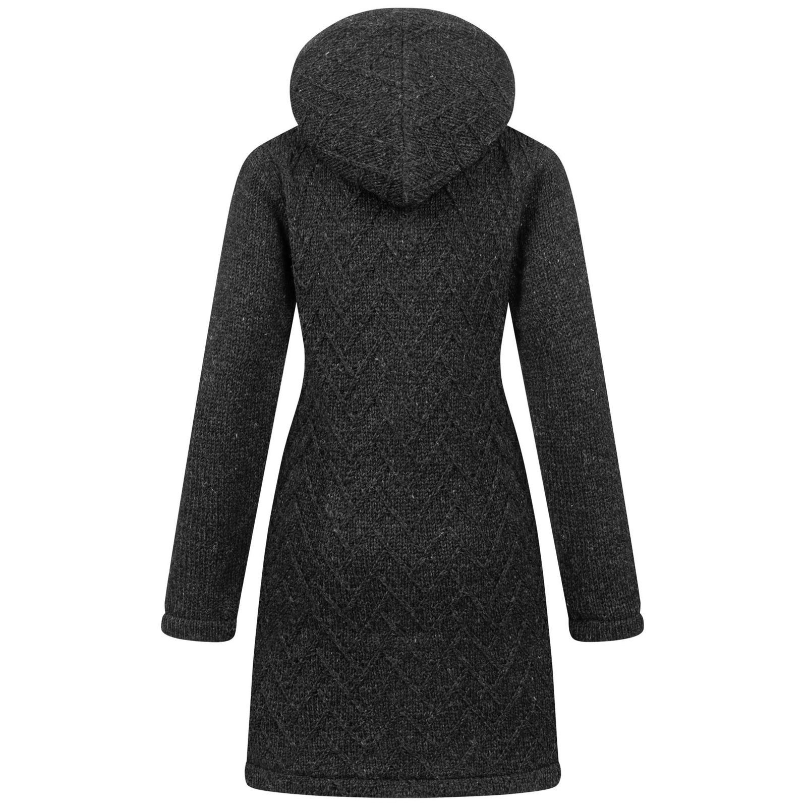 ALMHUBER Longstrickjacke ALMHUBER Damen Strickjacke Kurzmantel Wolle Winter Jacke Kapuze Boho – Bild 3 von 5