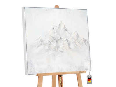 YS-Art Gemälde Bergspitze, Weiß auf Leinwand Bild Handgemalt mit Rahmen einer Berglandschaft