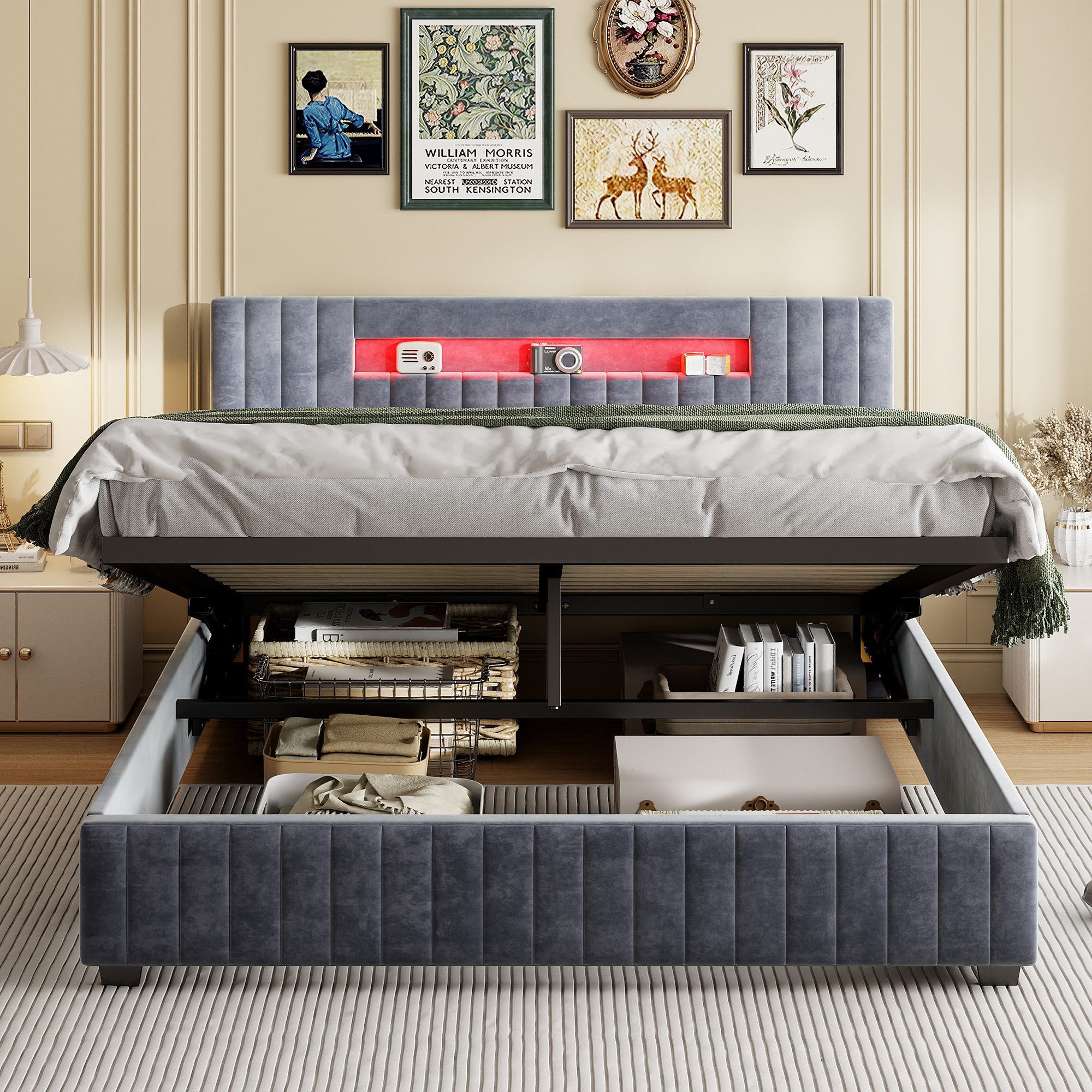 FUROKOY Stauraumbett Doppelbett Polsterbett mit Lattenrost günstig online kaufen