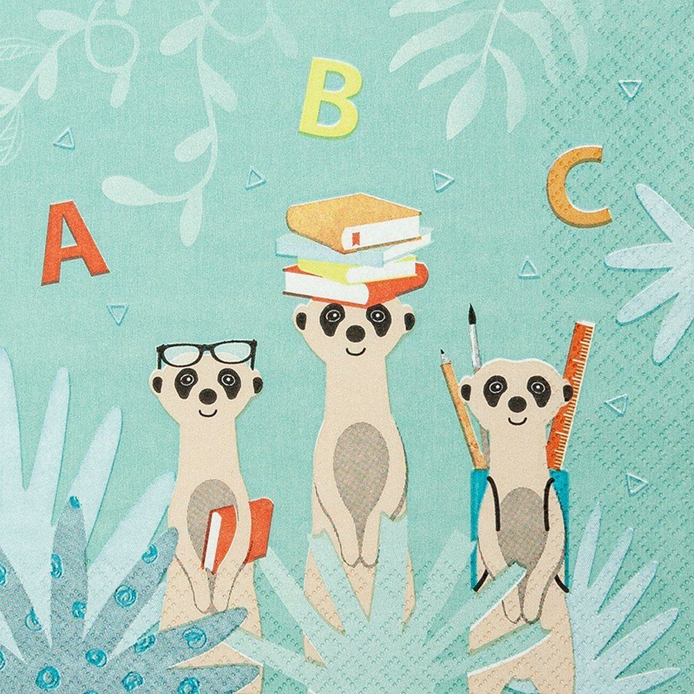 HOME FASHION Papierserviette 20 Servietten Have Fun - Erdmännchen in der Schule 33x33cm, (20 St)