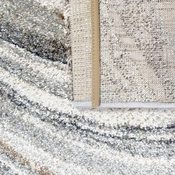 Teppich Moderner Designerteppich Wohnzimmer • flüssiger Marmor beige grau, Teppich-Traum, rechteckig, Höhe: 13 mm, Hell-dunkel Effekt glänzend je nach Licht, Für Allergiker geeignet