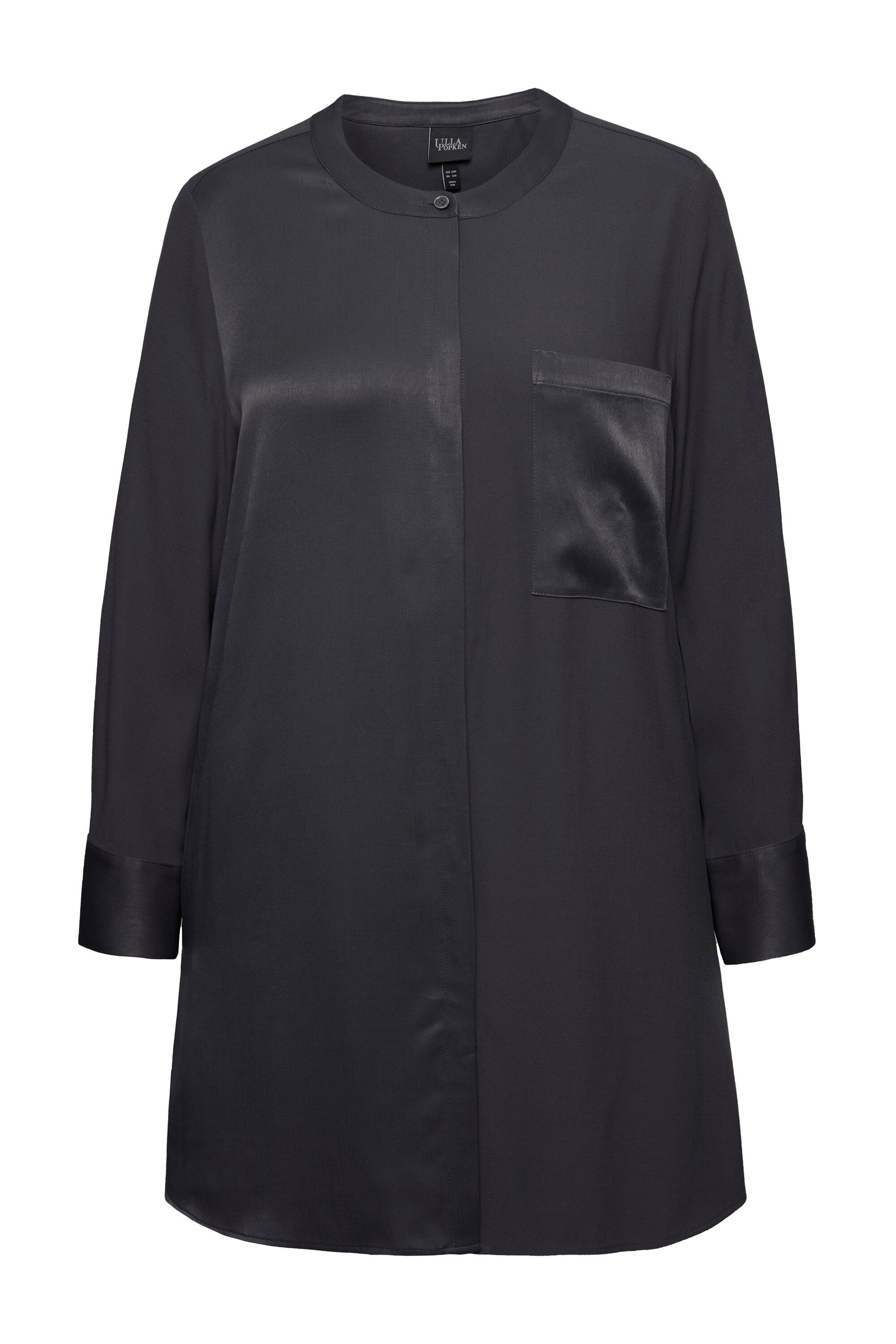 Ulla Popken Tunika Satintunika Patchlook Stehkragen günstig online kaufen