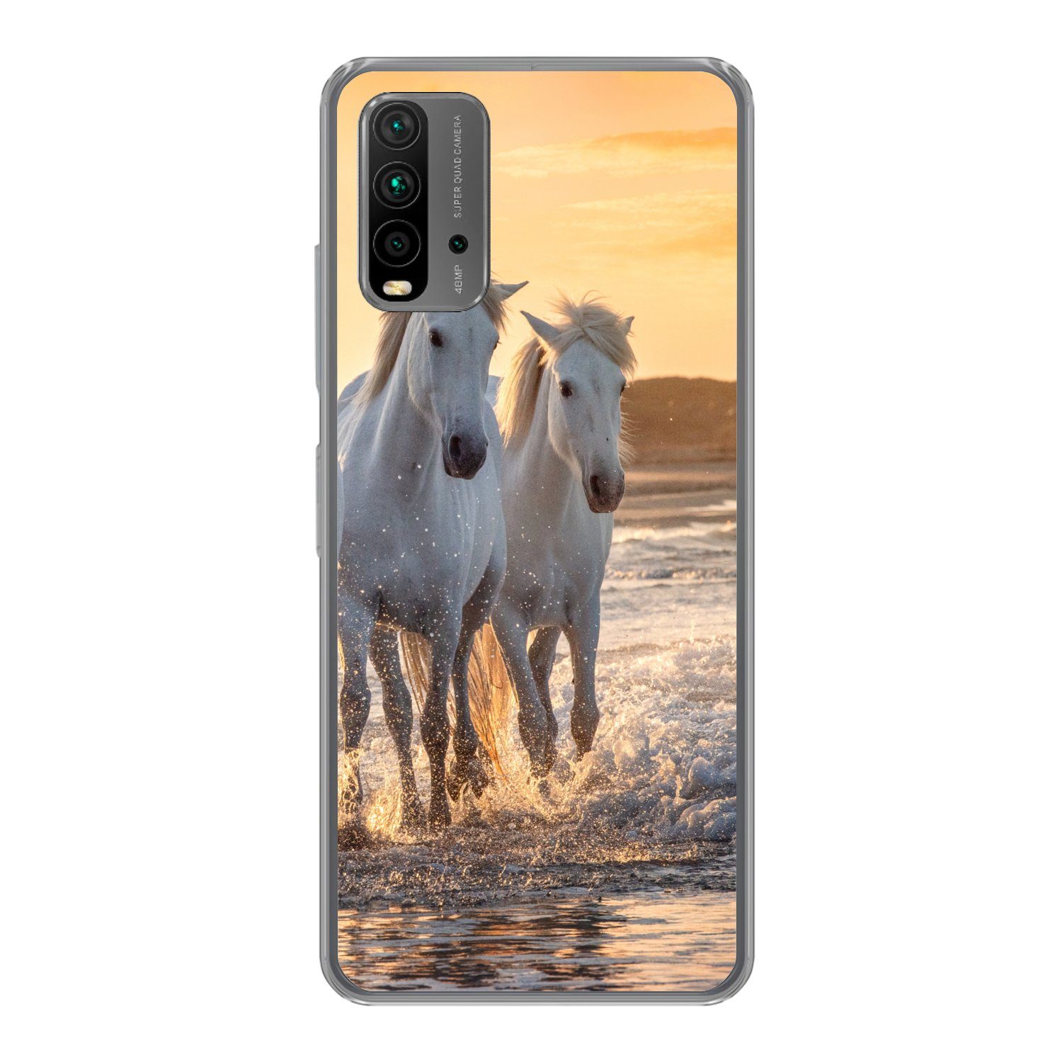 MuchoWow Handyhülle für Xiaomi Redmi 9T Pferde - Wasser - Strand - Tiere, Phone Case, Silikon, Schutzhülle Dünn