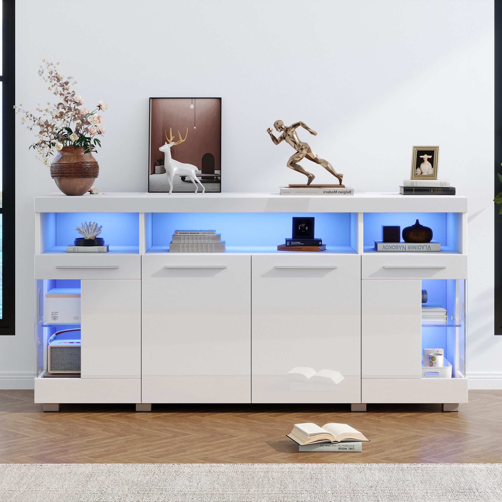 OKWISH Sideboard Seitenschrank (Beistelltisch Kommode, Anrichte, 1 St., 9 Fächern), mit LED Licht