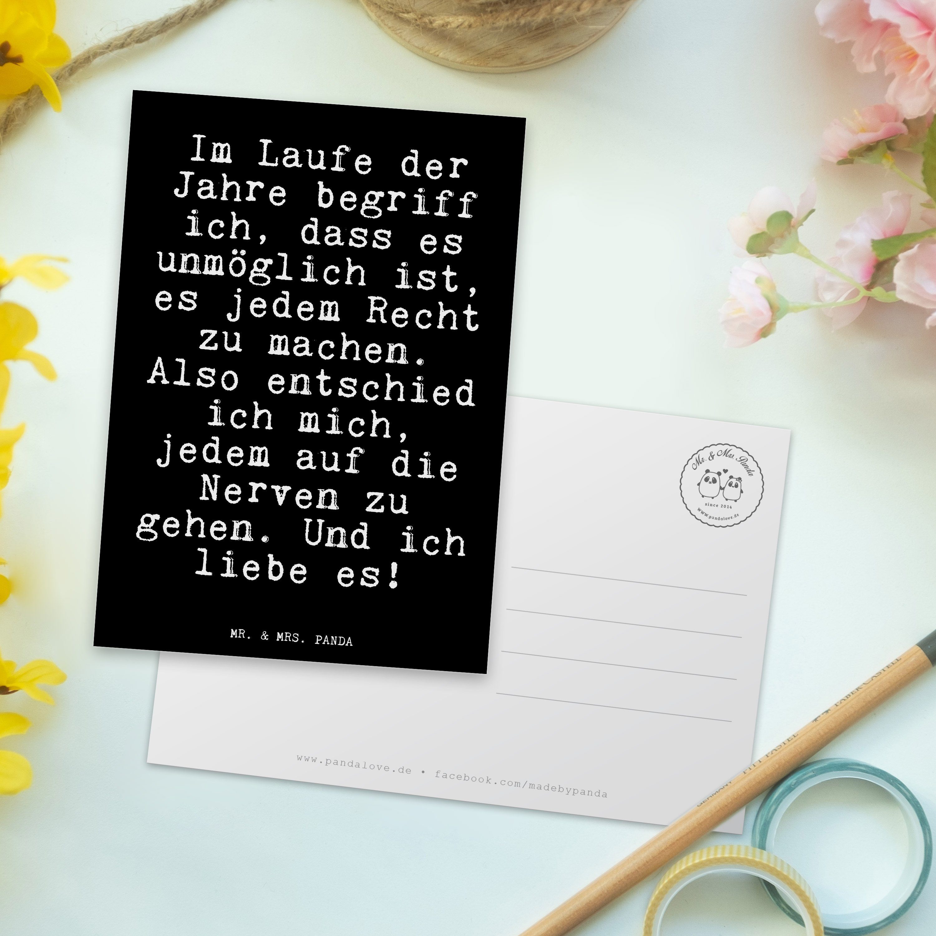 Postkarte - Mrs. Im & Laufe Glizer - Jahre... Lebensfreude, Panda der Spru Schwarz Geschenk, Mr.